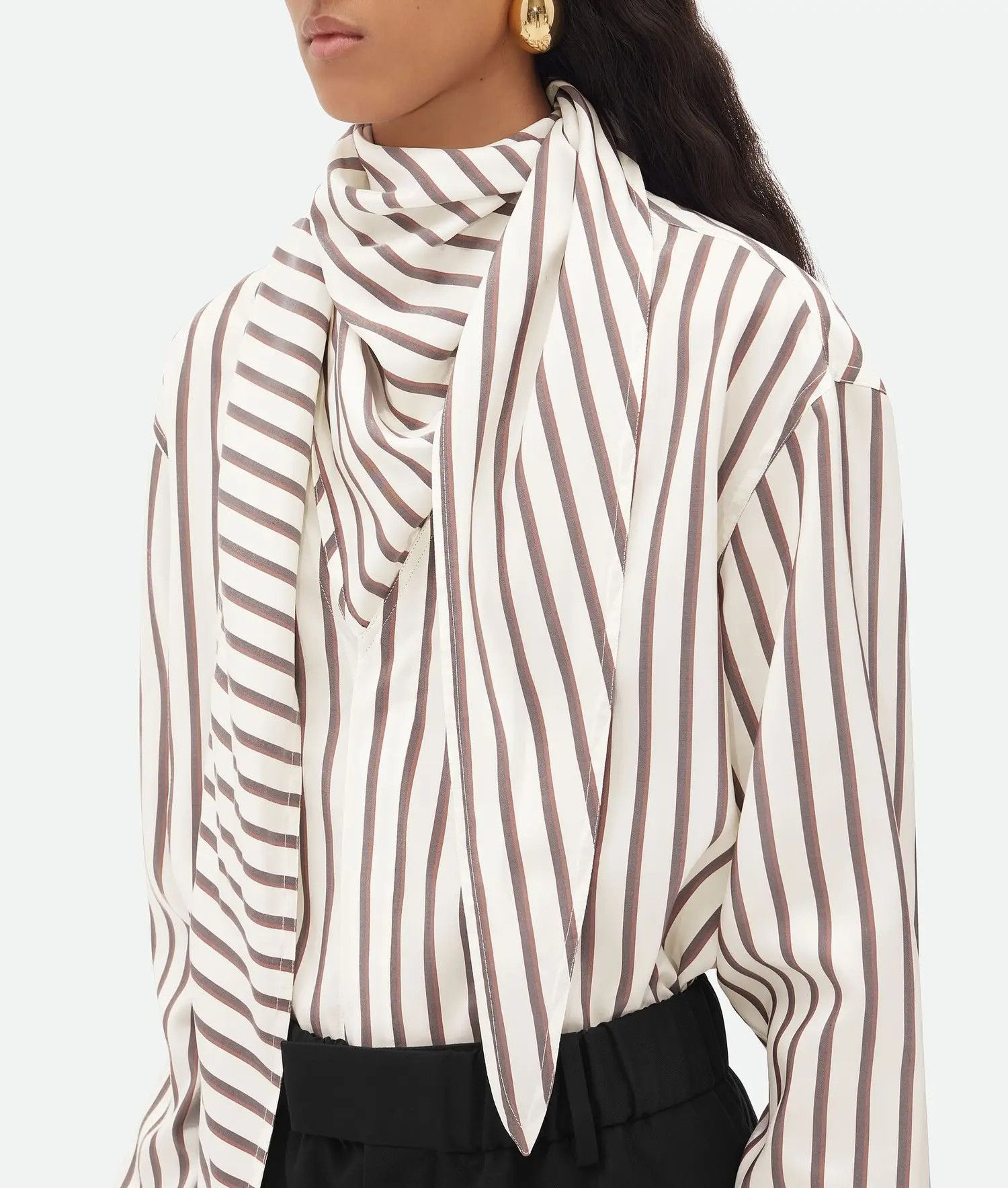 Bottega Veneta o1bcso1str0725 Silk Bicolor Striped Shirt in White/Brown Size L / US 10 / IT 46 - 5 Thumbnail