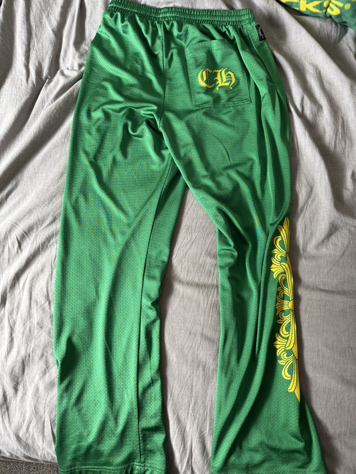 Chrome Hearts Green & Gold Chrome Hearts Floral Mesh Jersey Pants Size US 33 - 2 Thumbnail