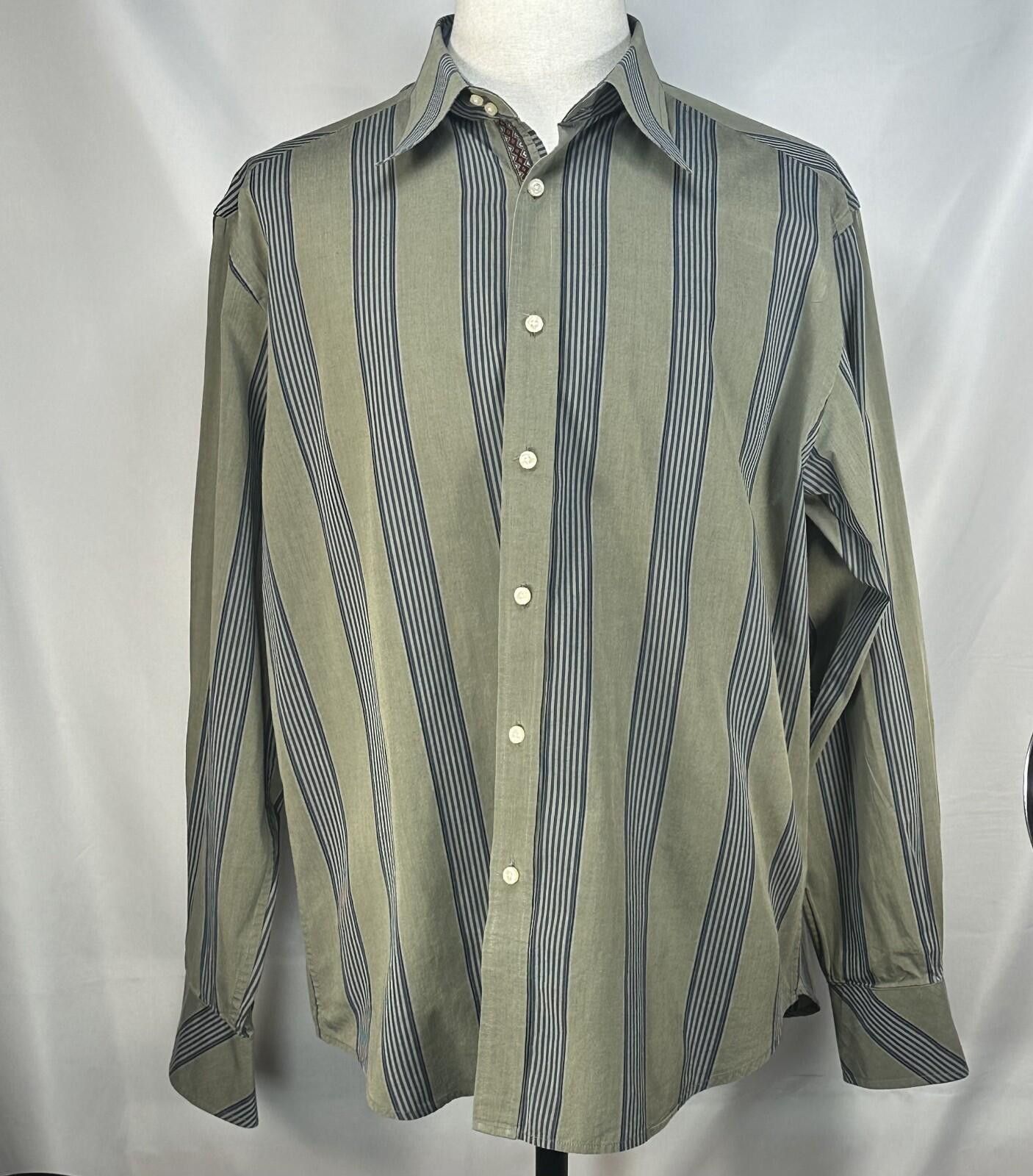Robert Graham Robert Graham Cotton Blue Striped Button Up Green Mens 2XL Size US XXL / EU 58 / 5 - 1 Thumbnail