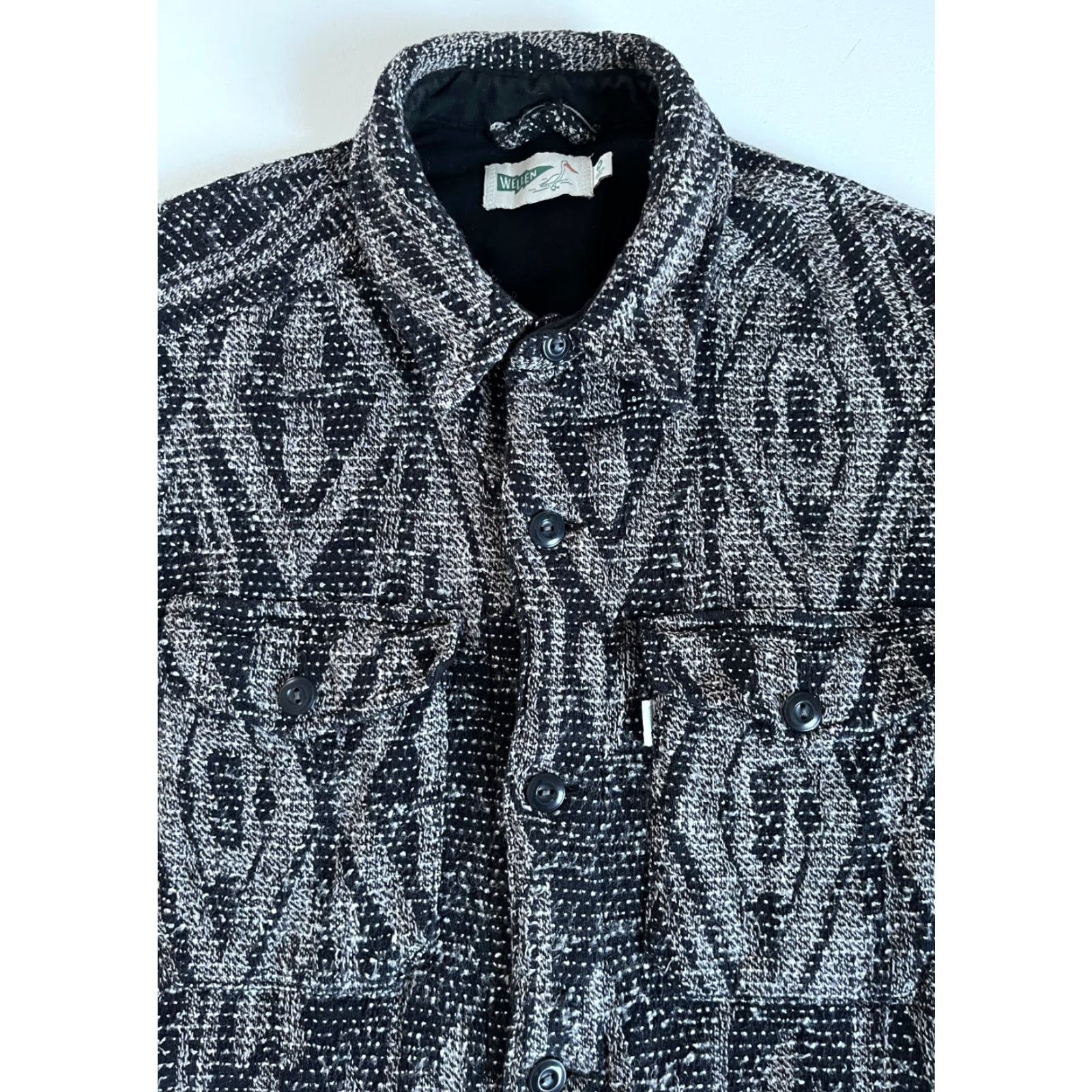 Vintage Wellen Men's Jacquard Overshirt Jacket 100% Organic Cotton Sz M Black Diamond Vintage Mens Jacket Overshirt Pockets Modern Casual Size US M / EU 48-50 / 2 - 6 Thumbnail