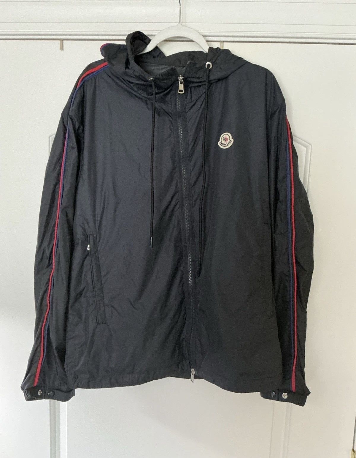 Moncler Moncler Hattab Navy Blue Logo-Appliquéd Shell Hooded Jacket Size US XL / EU 56 / 4 - 1 Thumbnail