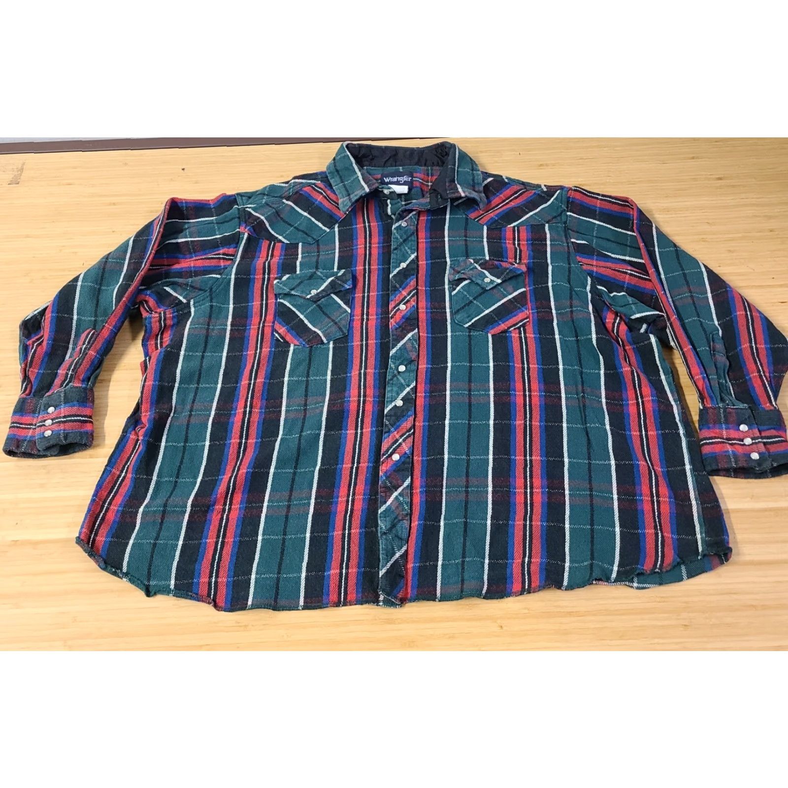 Wrangler Wrangler Shirt Mens 4X Plaid Long Sleeve Flannel Pearl Snap Western Button-Up Casual, All Seasons, Multicolor, Cotton, Slim Fit, 4X Men Size US XXL / EU 58 / 5 - 2 Thumbnail