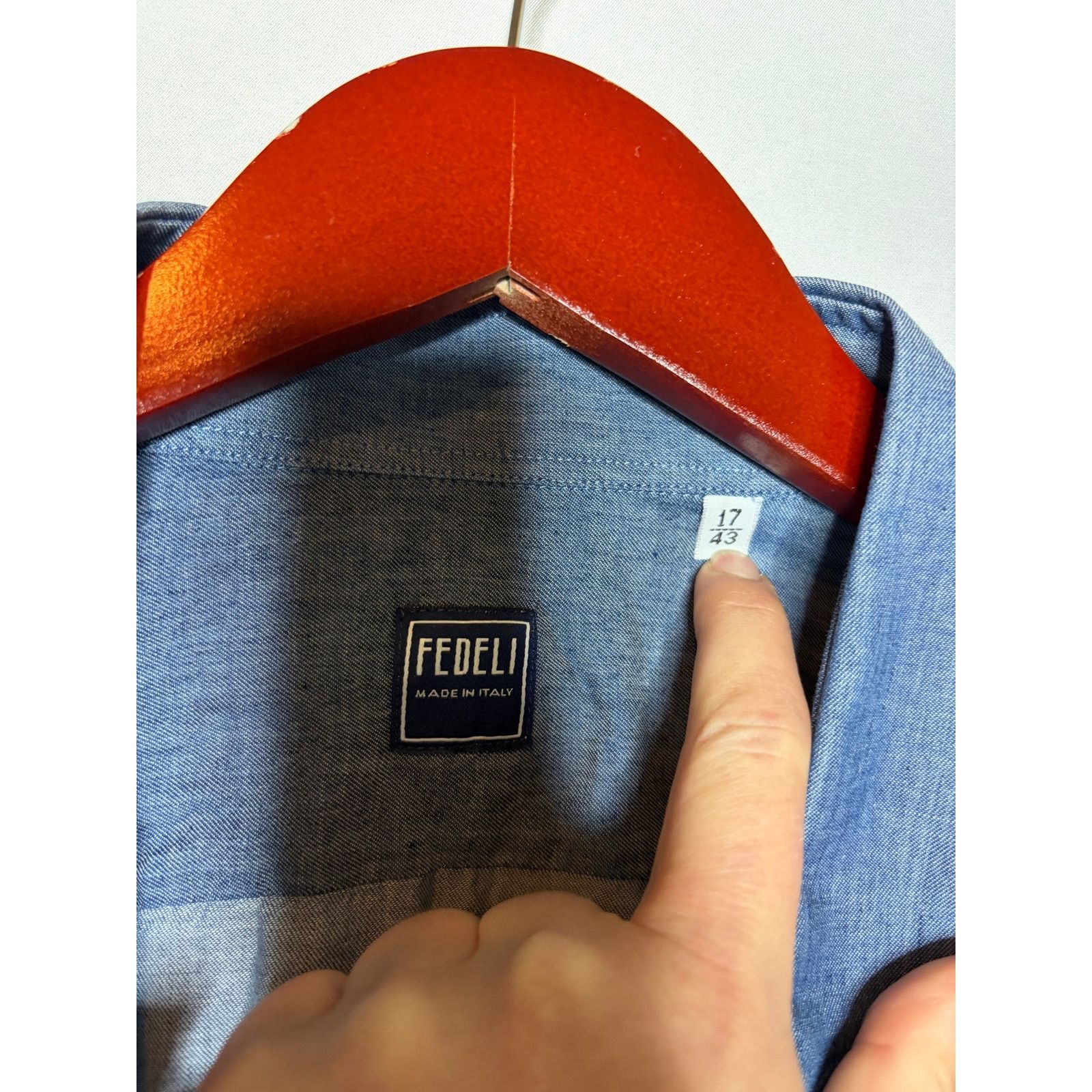 Fedeli Fedeli Chambray Blue 100% cotton button down dress shirt 17 Size US XL / EU 56 / 4 - 2 Thumbnail
