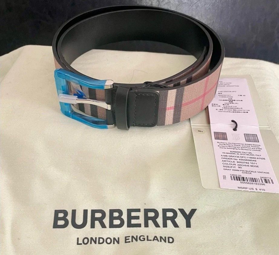 BNWT Burberry Men's Black and Tan Belt Size 36