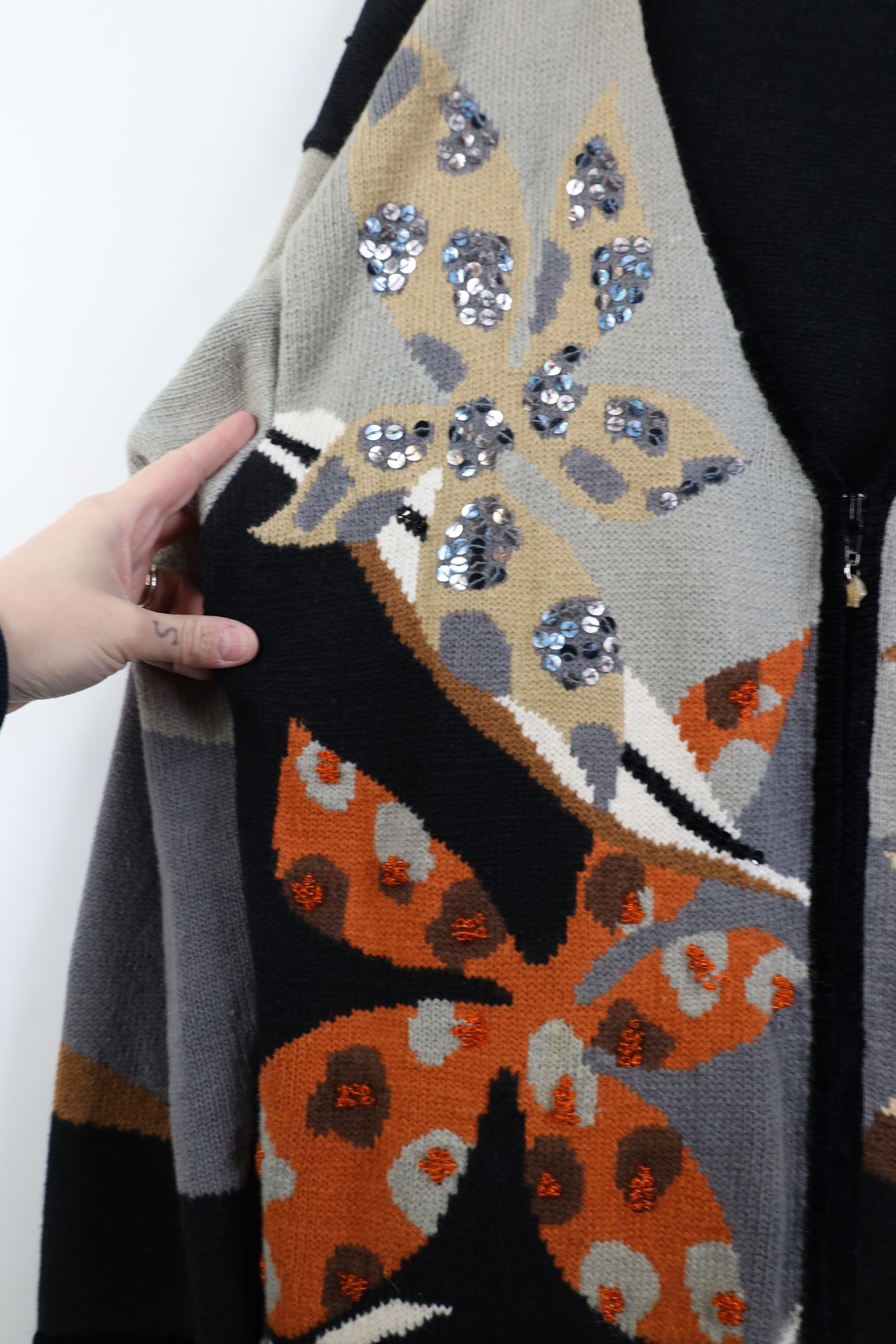 Vintage Vintage 90s Streetwear Flower Knit Zip Cardigan Sweater Size XL / US 12-14 / IT 48-50 - 5 Thumbnail