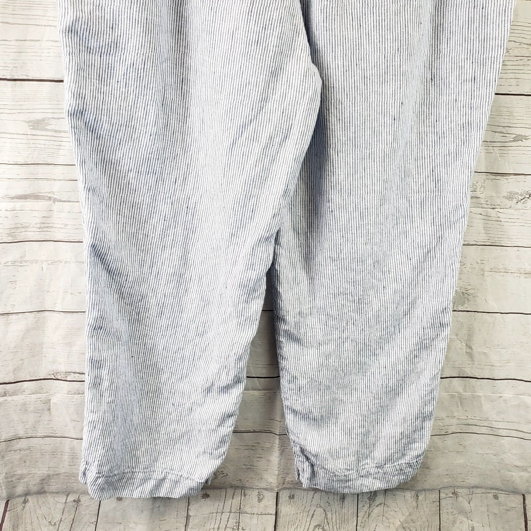 Vintage Chicos Womens Cropped Linen Pants Sz 6 Blue White Stripe High Rise Pants Size 28" / US 6 / IT 42 - 5 Thumbnail