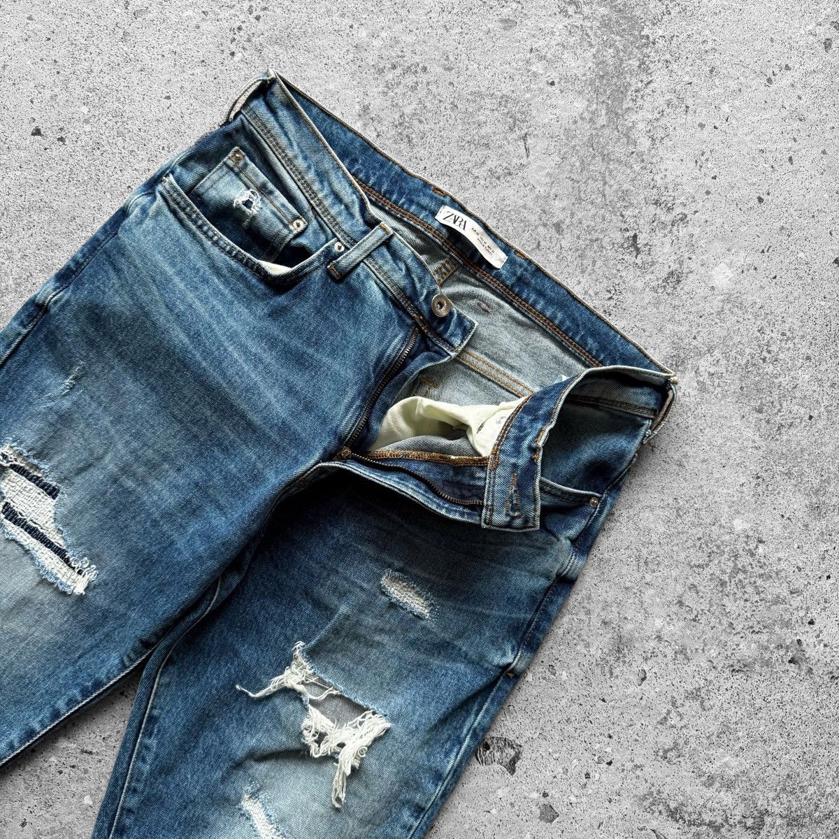 Zara ZARA Man Distressed Slim Fit Jeans Blue Denim Ripped Size US 32 / EU 48 - 4 Thumbnail