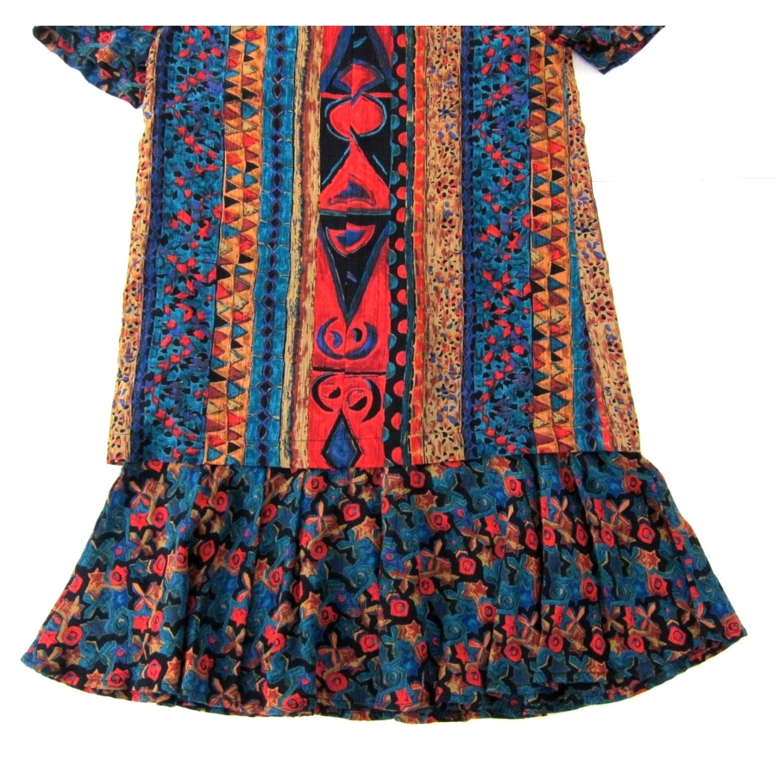Vintage Vintage Carole Little Red Tunic Shift Dress 2P Short Sleeve Abstract Batik 90s Vintage Womens Dress 2P Size 26" / US 2 / IT 38 - 7 Thumbnail