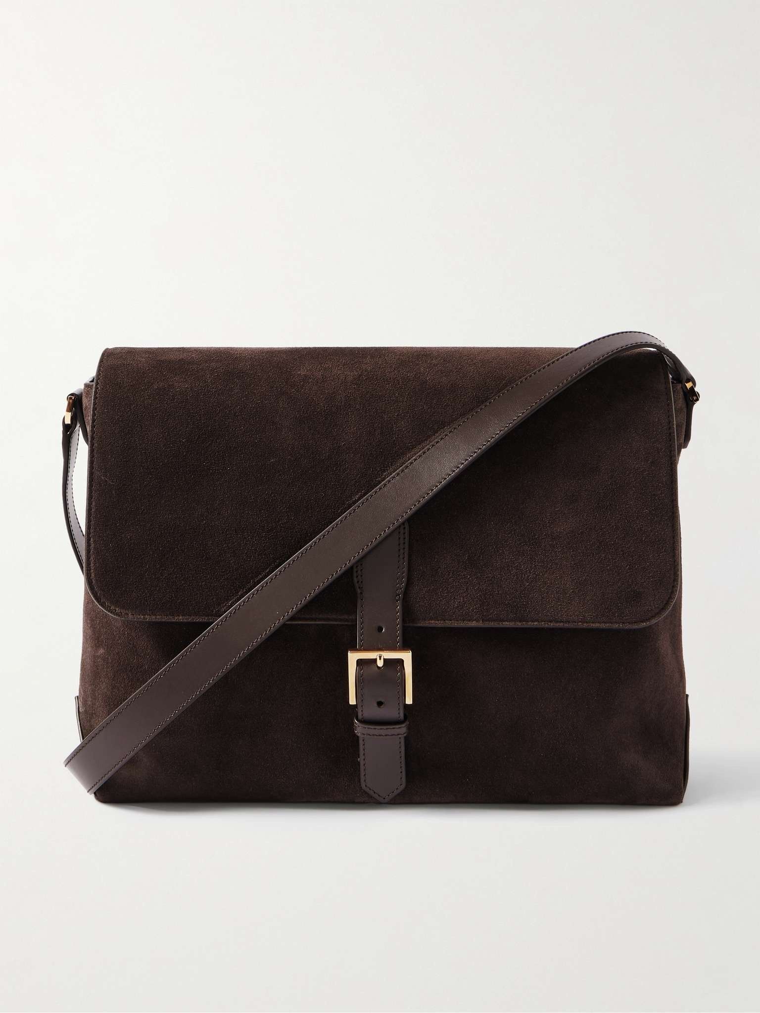 $4.8K VALUE Leather-Trimmed Suede Messenger Bag