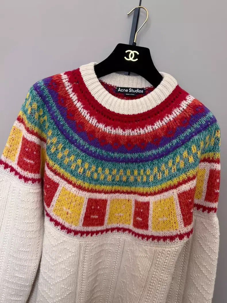 Acne Studios Acne Studios Rainbow Fair Isle Smile Motif Wool Sweater Size S / US 4 / IT 40 - 2 Thumbnail