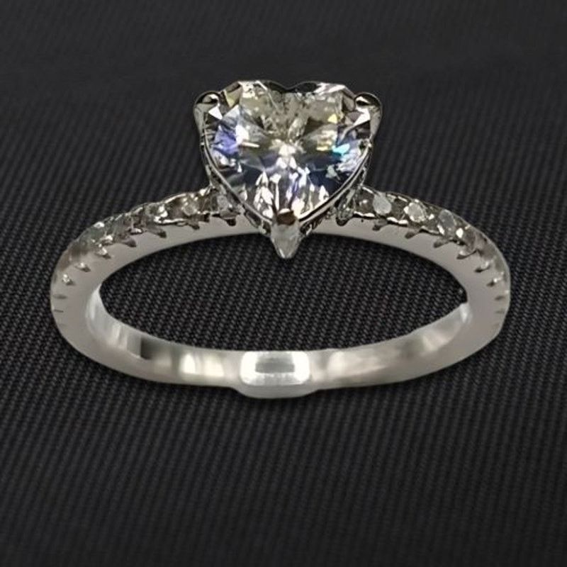 Other Moissanite Heart Ring Hidden Halo CZ Sterling Silver 6 NWT Size ONE SIZE - 2 Thumbnail