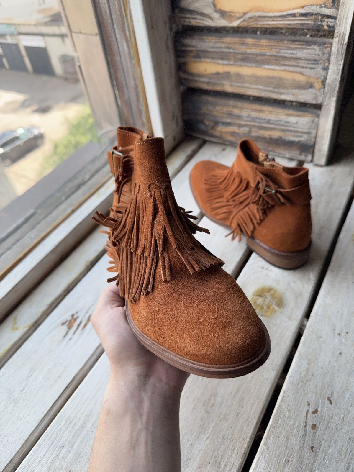 Made in Spain Suede Fringe Ankle Boots Western Cowgirl Style