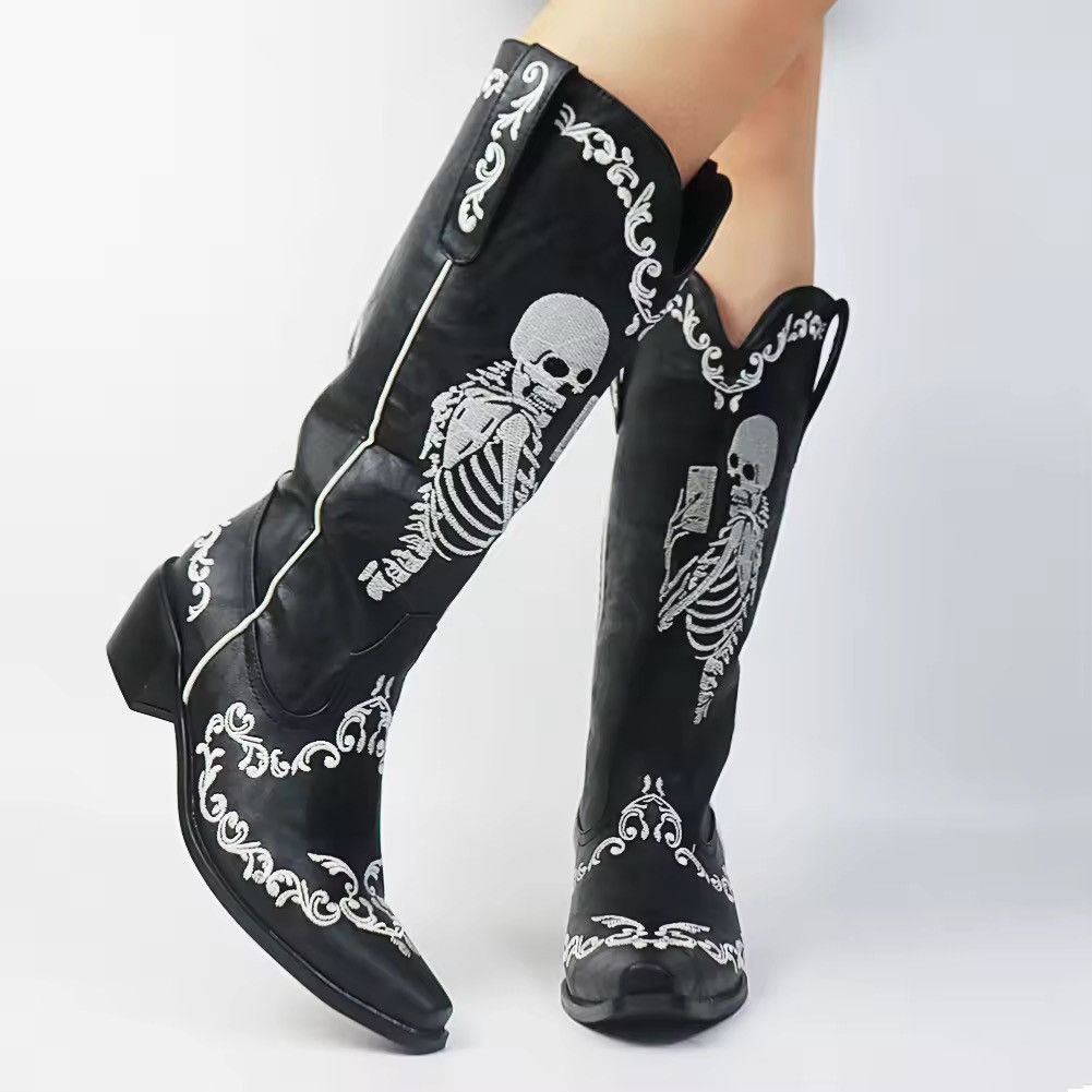 Vintage Gothic Punk Embroidered Skeleton Pattern Heel Boots Size US 9 / IT 39 - 5 Thumbnail