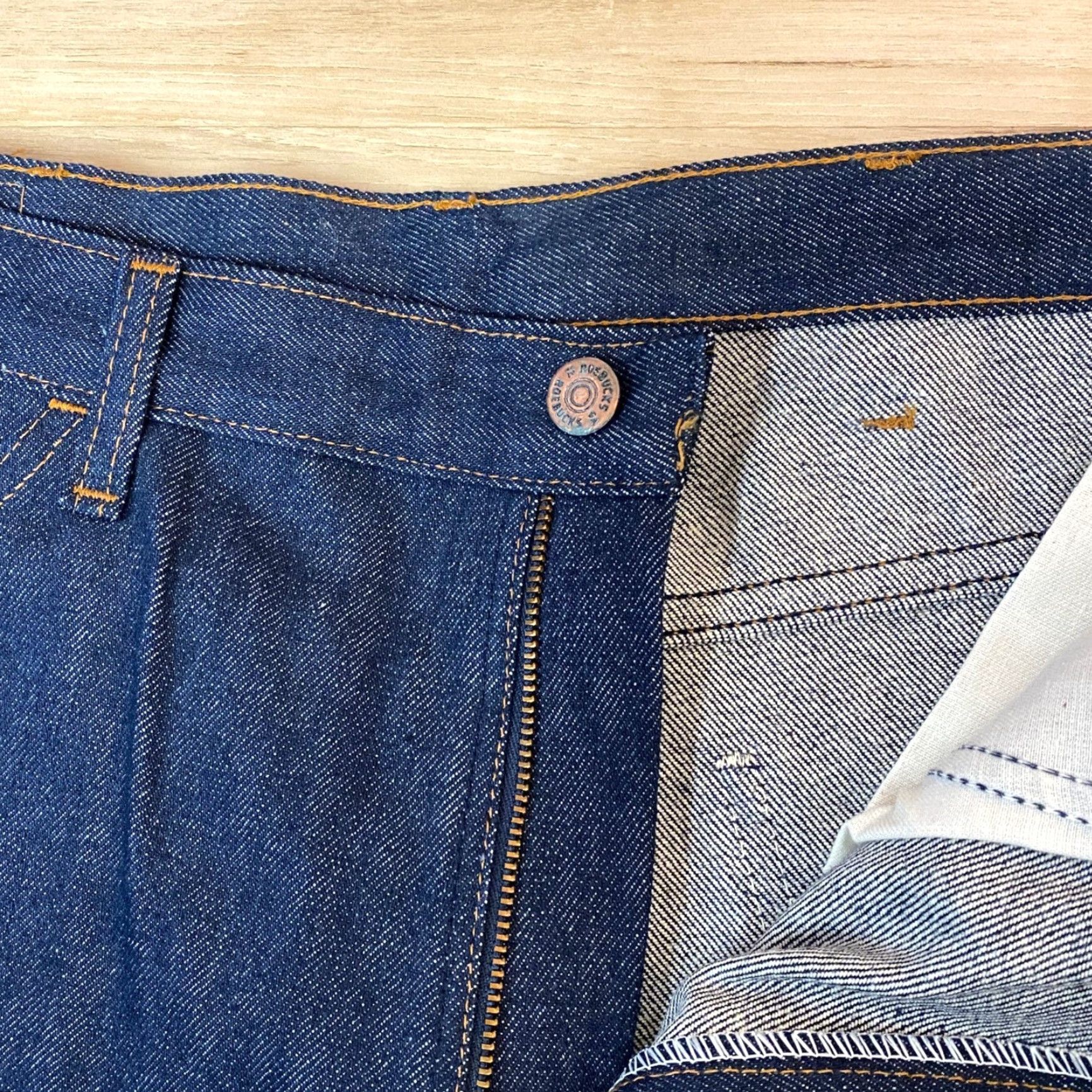 Denime VINTAGE Roebucks Jeans Straight Leg Mens 36x31 Dark Wash 14 oz Denim Blue 70s 80s Cowboy Style Mens Size US 36 / EU 52 - 4 Thumbnail