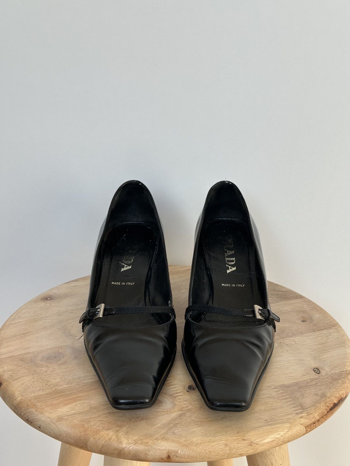 Prada Prada Black Leather Kitten Heel Pumps Mary Jane Buckle Size US 6 / IT 36 - 3 Thumbnail