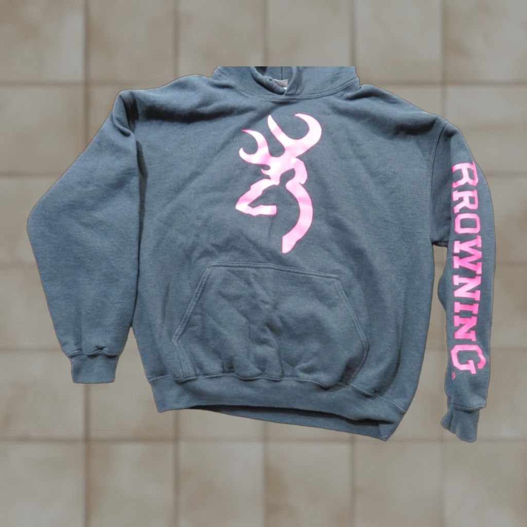 Vintage Browning Buckmark Pink Women's L Country Hoodie Pullover Sweatshirt Long Sleeve Hooded Pockets Graphic Print Logo Casual Americana Western Size L / US 10 / IT 46 - 1 Thumbnail