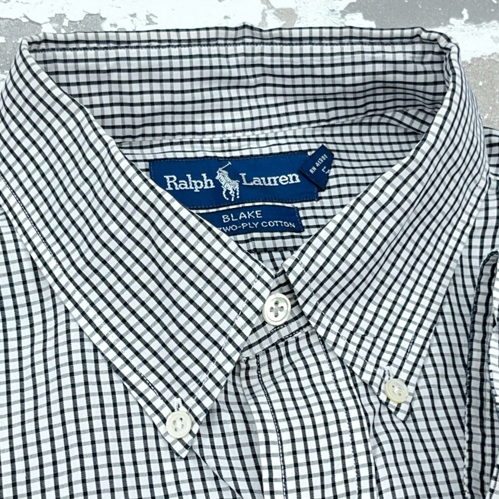 Ralph Lauren Ralph Lauren Shirt Men XL Black Button Up Blake Dress Two Ply Grid Check Poplin Size 46R - 4 Thumbnail