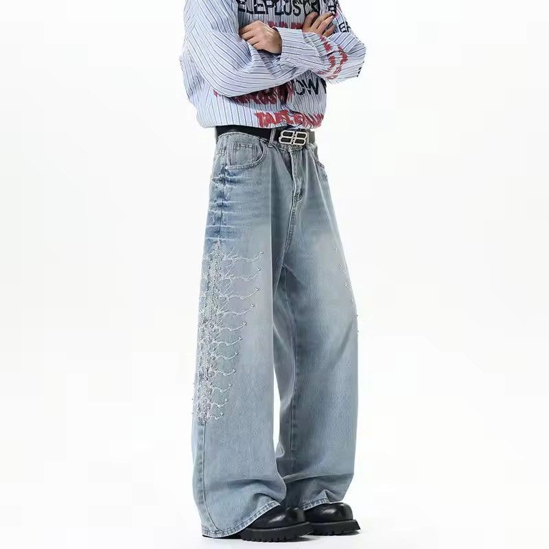 Japanese Brand 🔥 RARE Y2K Light Wash Wide Leg Embellished Jeans Size US 26 / EU 42 - 2 Thumbnail