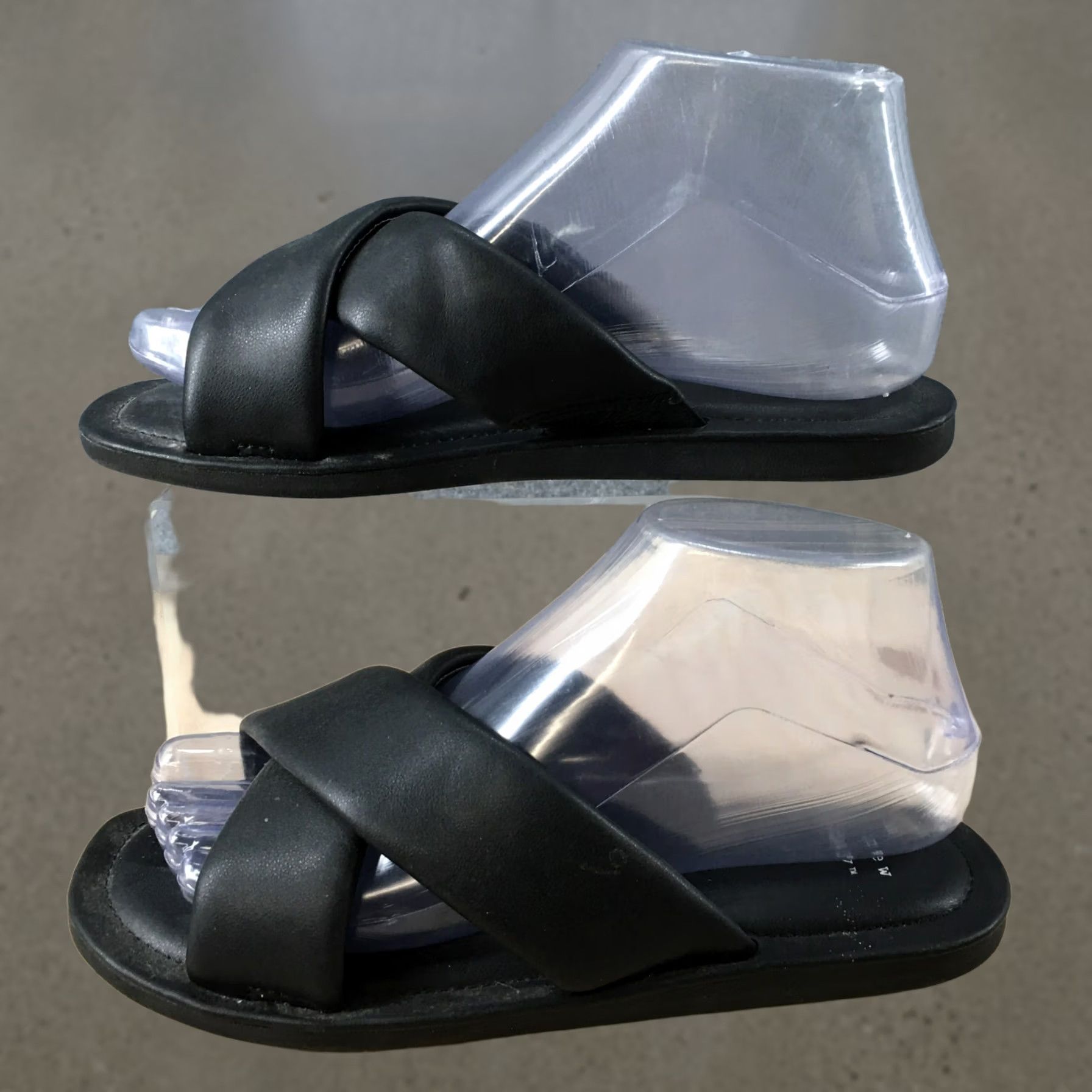 Vintage A New Day Sandals Womens 6.5 M Slip On Slides Black Faux Leather Casual Flat Size US 7 / IT 37 - 1 Thumbnail