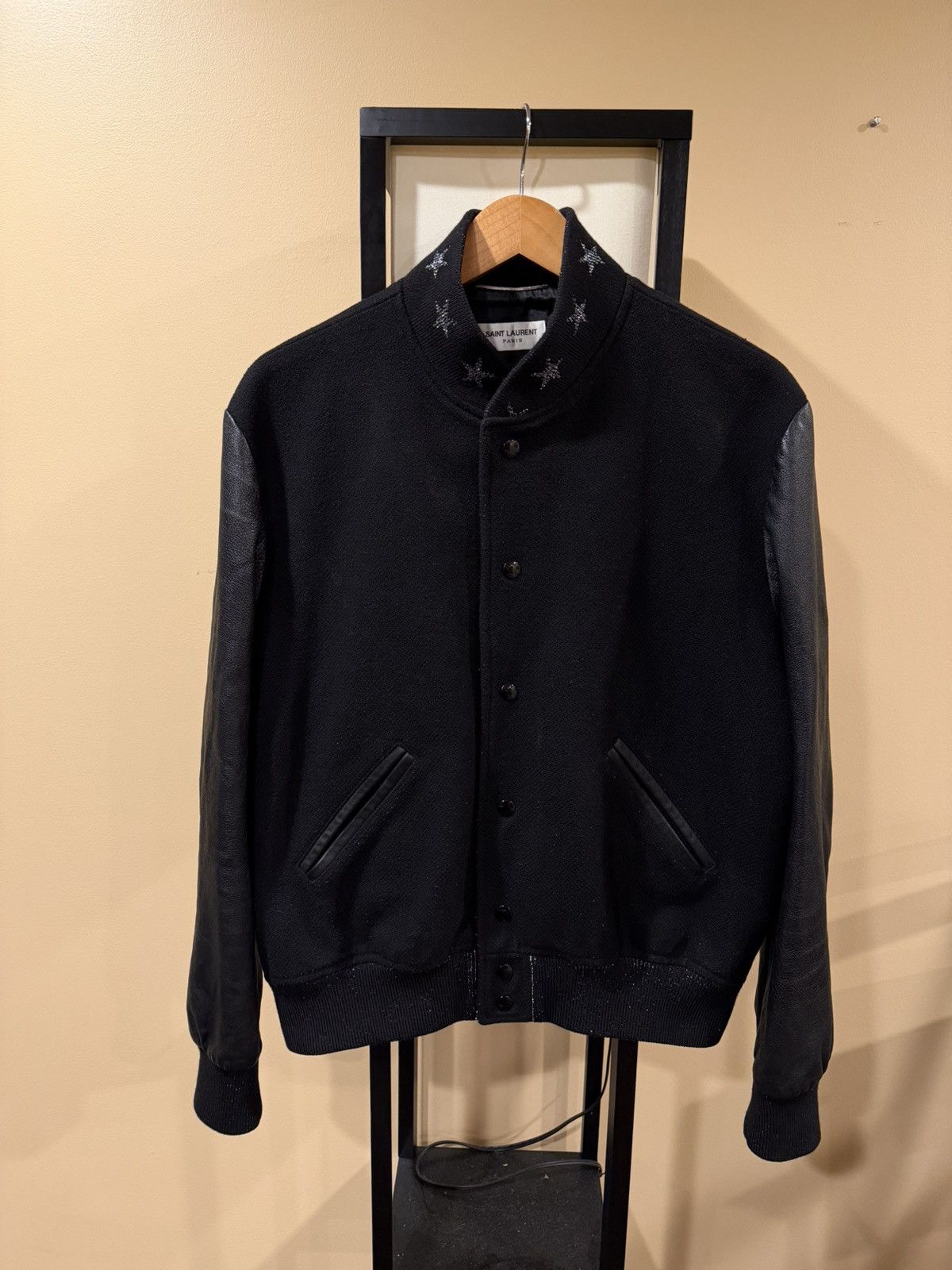 Saint Laurent Paris Saint Laurent x Hedi FW16 Stars Black Varsity Teddy Jacket Size US XL / EU 56 / 4 - 4 Thumbnail
