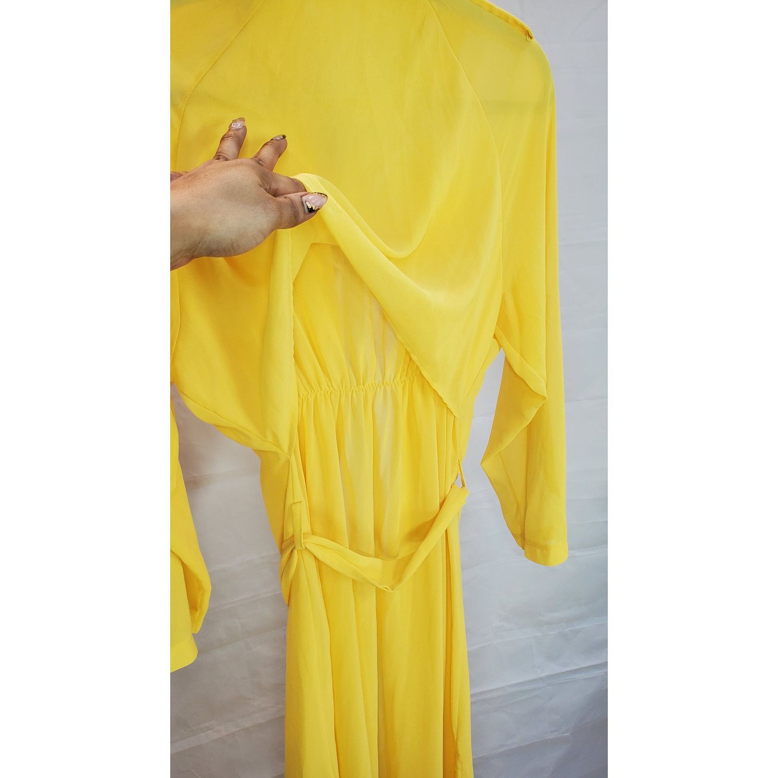 Other Yellow Sheer Belted Long Cover Up Jacket Large Size L / US 10 / IT 46 - 4 Thumbnail