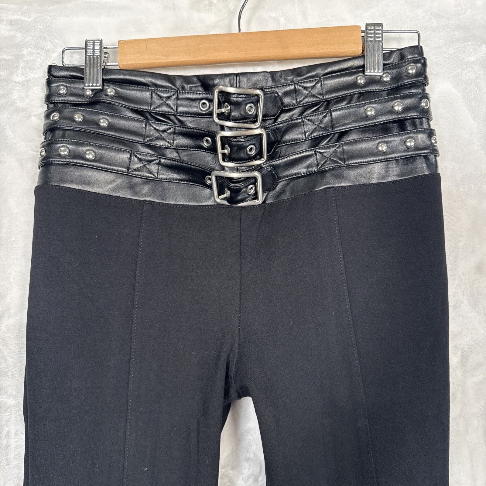 Bebe MP - Bebe Black Triple Belted Pleather Top Tapered Leg Back Size 32" / US 10 / IT 46 - 2 Thumbnail