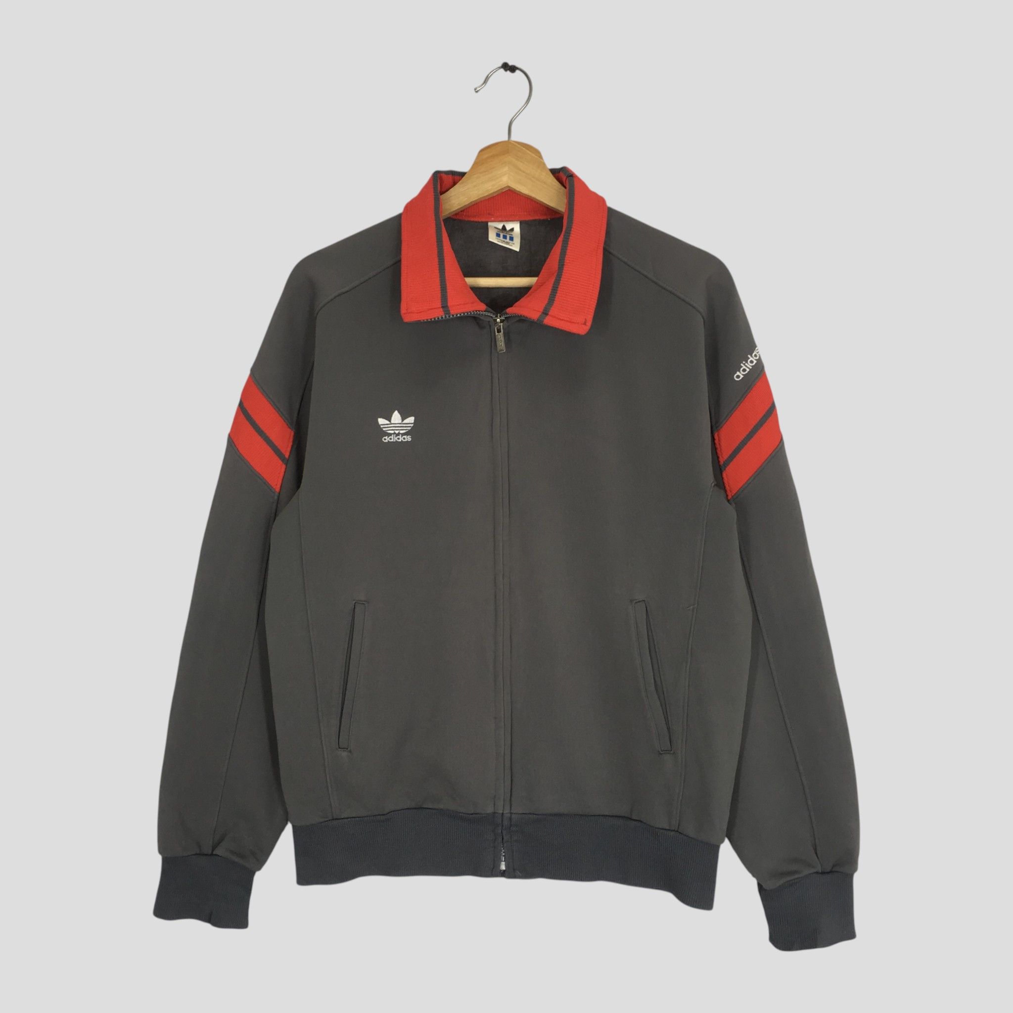 Adidas Vintage 90's Adidas Trefoil Grey Track Top Sweater Sports Size US M / EU 48-50 / 2 - 2 Thumbnail