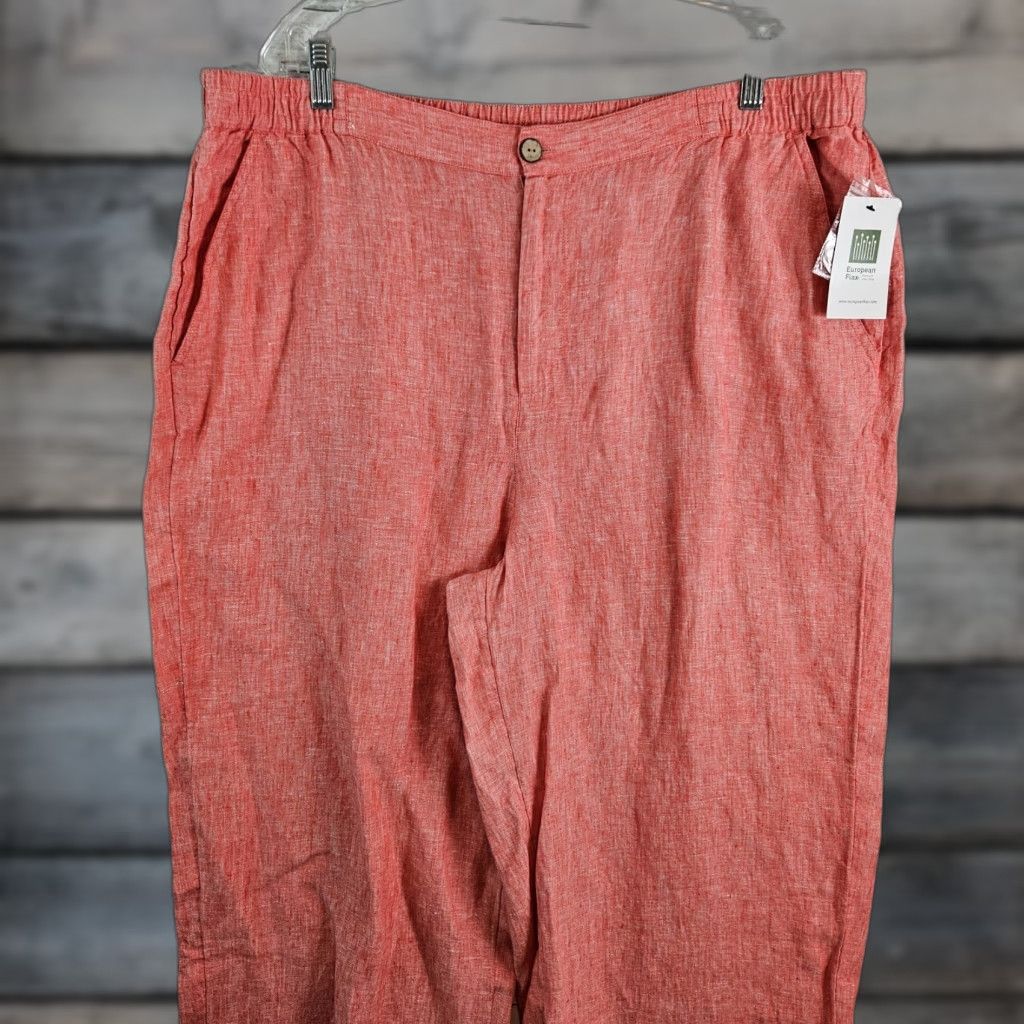 Coldwater Creek VINTAGE? No. Coldwater Creek Womens Linen Wide-Leg Cropped Pants 18W Pink Coral High Rise 26 Inseam Size 40" / US 18 - 1 Thumbnail