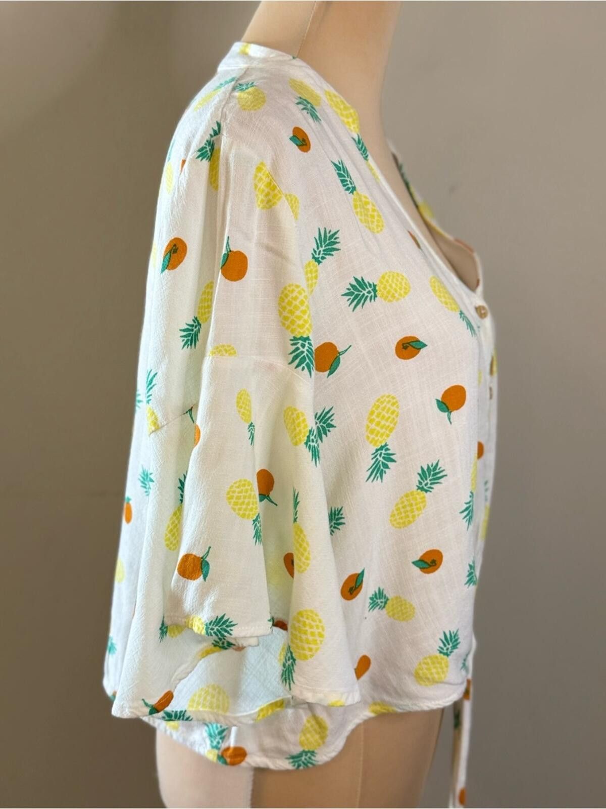 Luchiano Visconti Lush crop top pineapple orange novelty print wide sleeves M Size M / US 6-8 / IT 42-44 - 2 Thumbnail