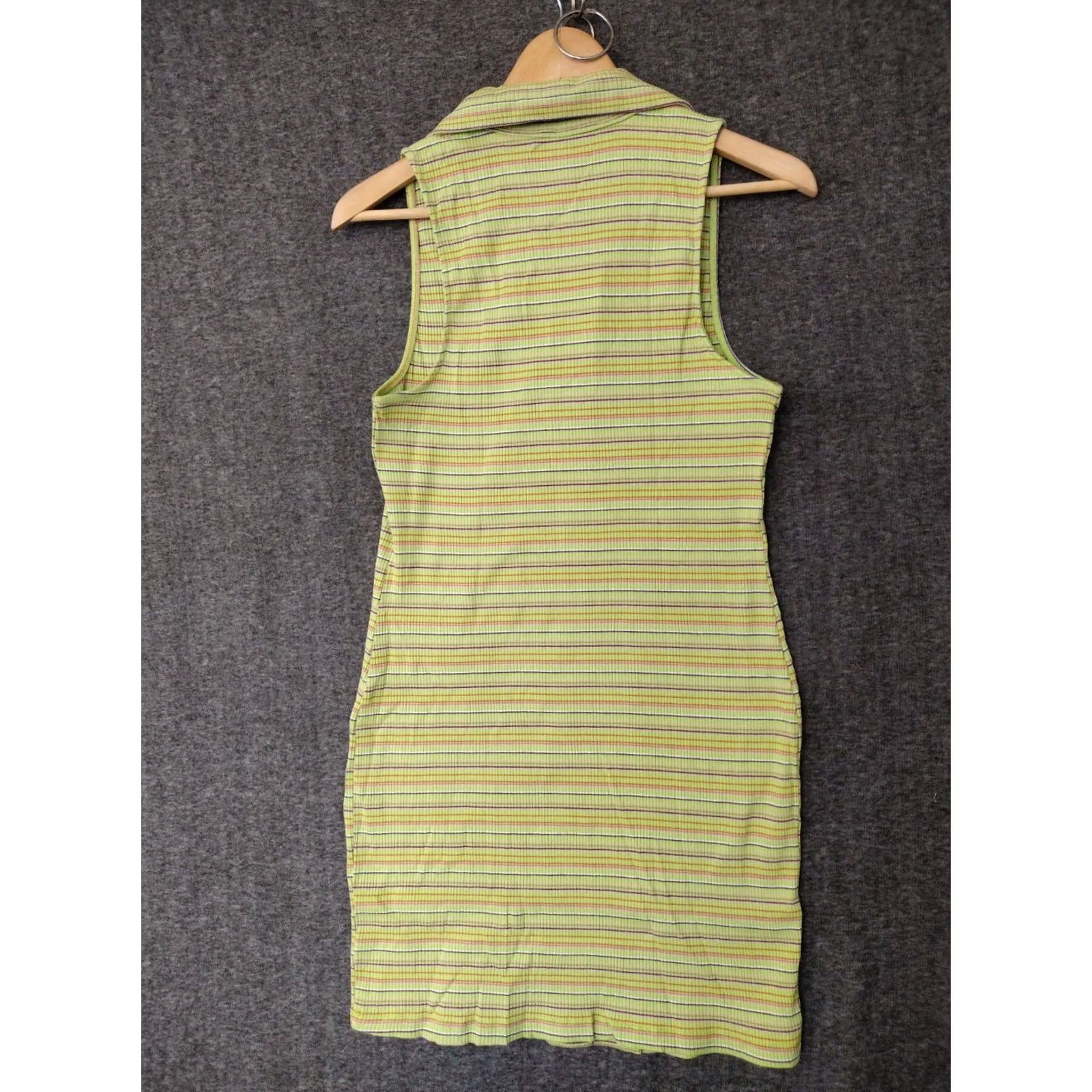 Vintage Wild Fable Polo Dress Shirt Dress Polo Dress Sleeveless 1/4 Zip Casual Knit Cotton Green Striped Womens M XS? (Wait) Size M / US 6-8 / IT 42-44 - 2 Thumbnail
