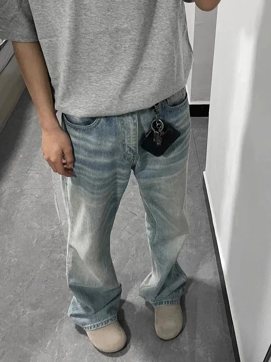 Japanese Brand Loose straight washed micro flared jeans Size US 30 / EU 46 - 4 Thumbnail