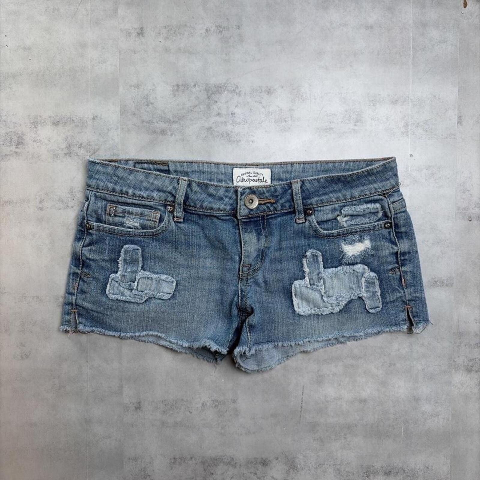 Aeropostale Y2K Blue Aeropostale Grunge Patchwork Mini Denim Shorts Size 25" / US 0 / IT 36 - 1 Thumbnail