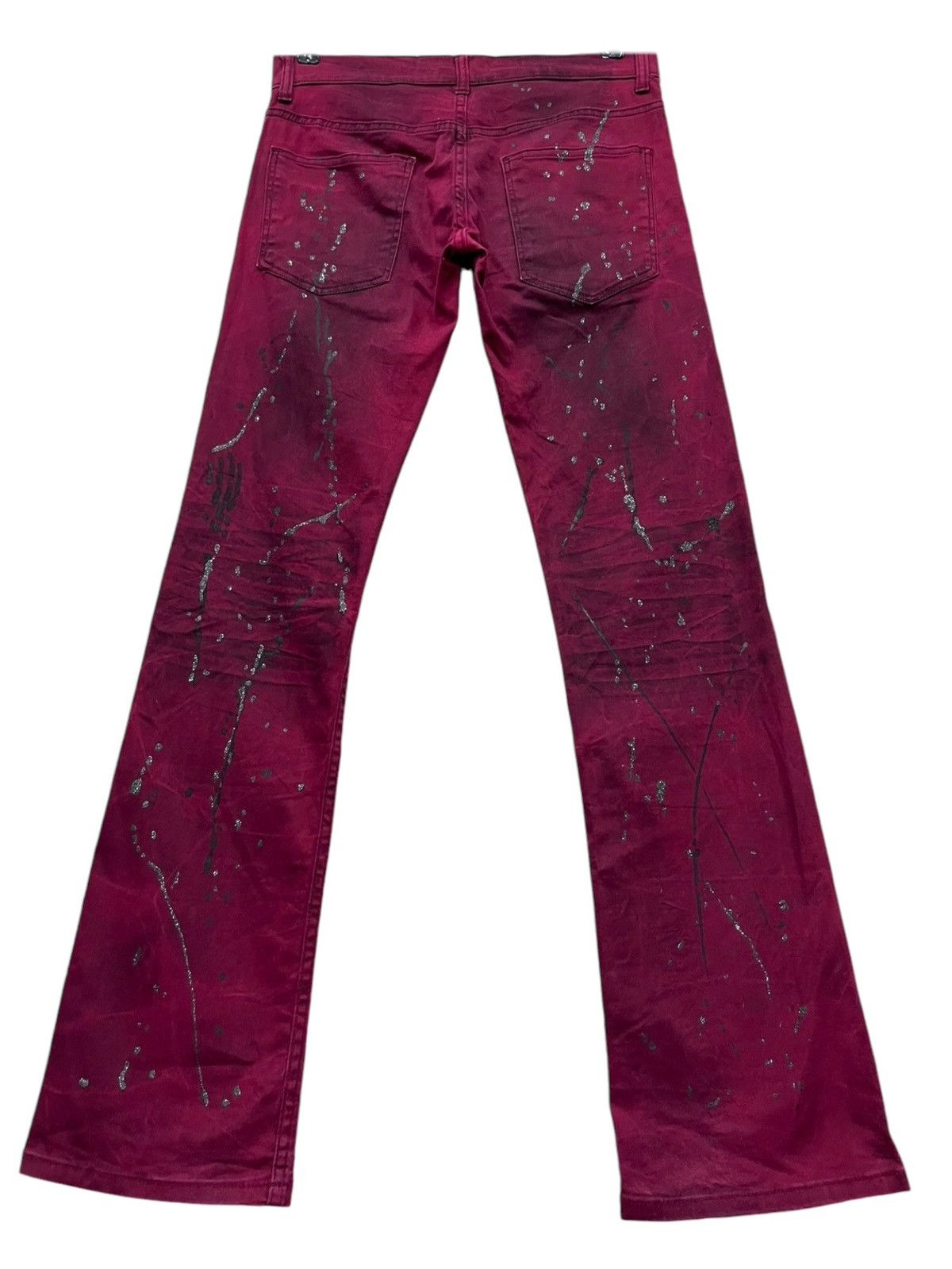 If Six Was Nine 🔥Vintage KUI Smoked Red Glitter Splattered Stretch FLARE💥 Size US 30 / EU 46 - 3 Thumbnail