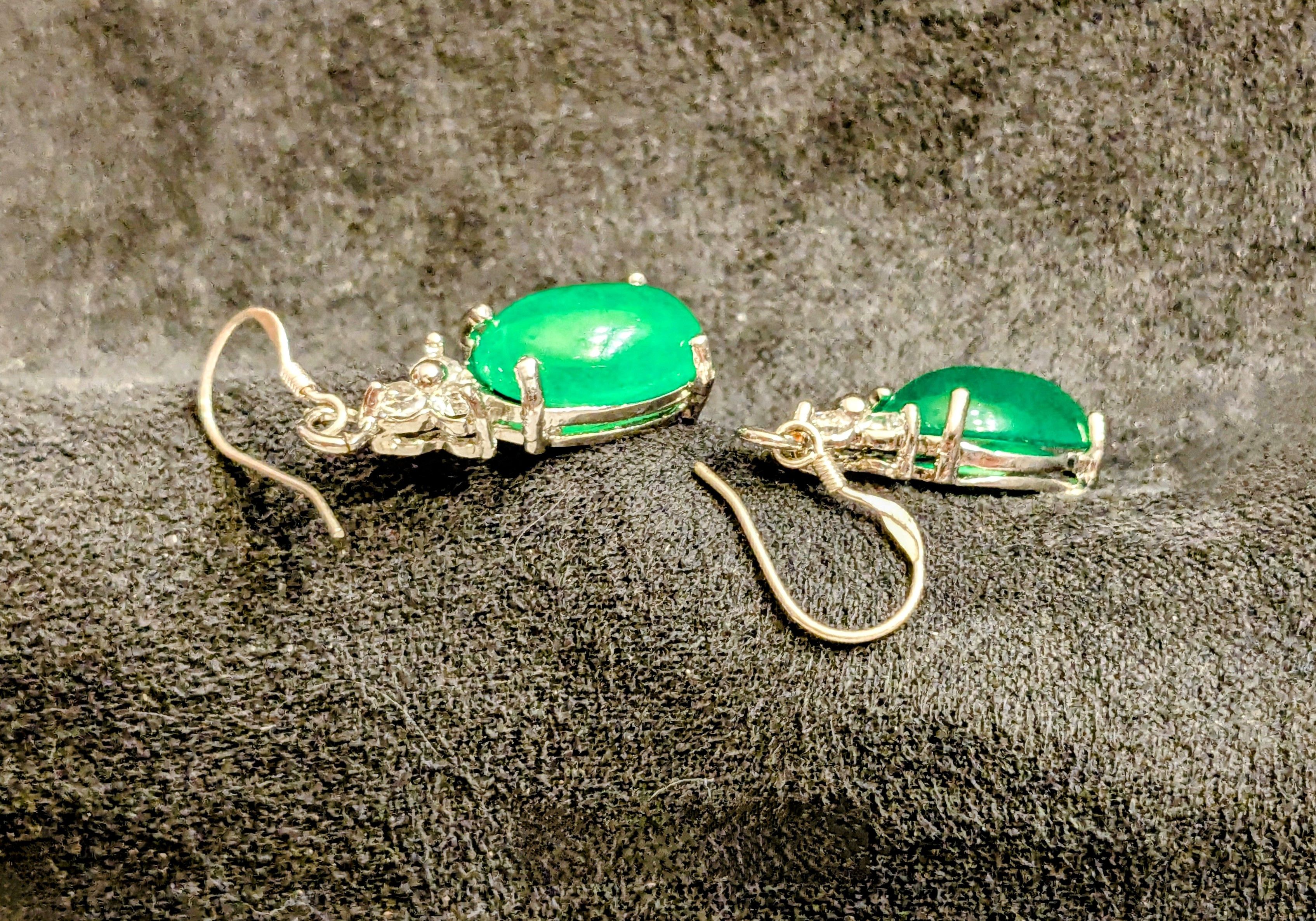 Designer Green Sapphire w/Rhinestones Ring+2 Jade Earring Jewelry Set Size ONE SIZE - 6 Thumbnail