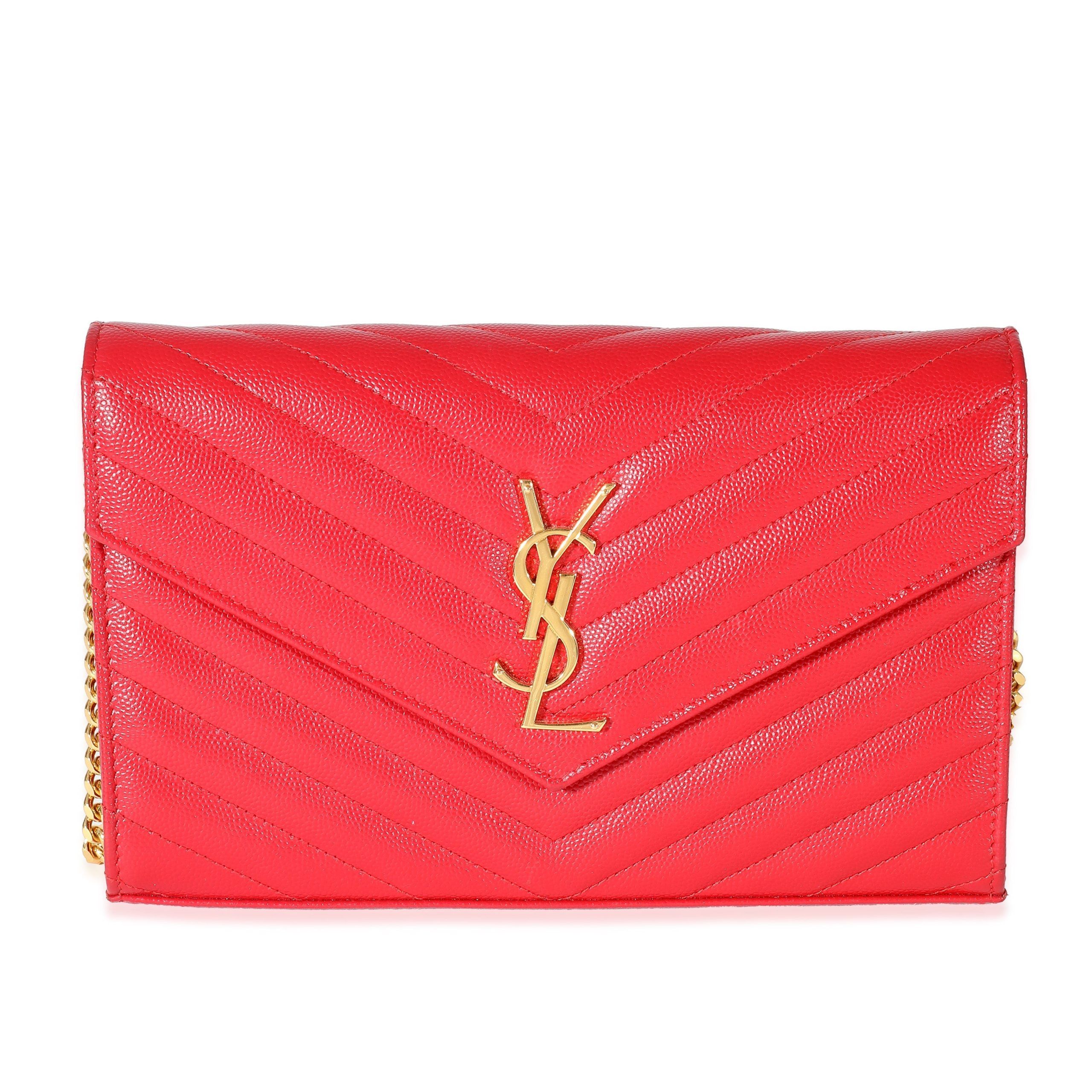 image of YVES Saint Laurent Red Grain De Poudre Cassandre Chain Wallet, Women's