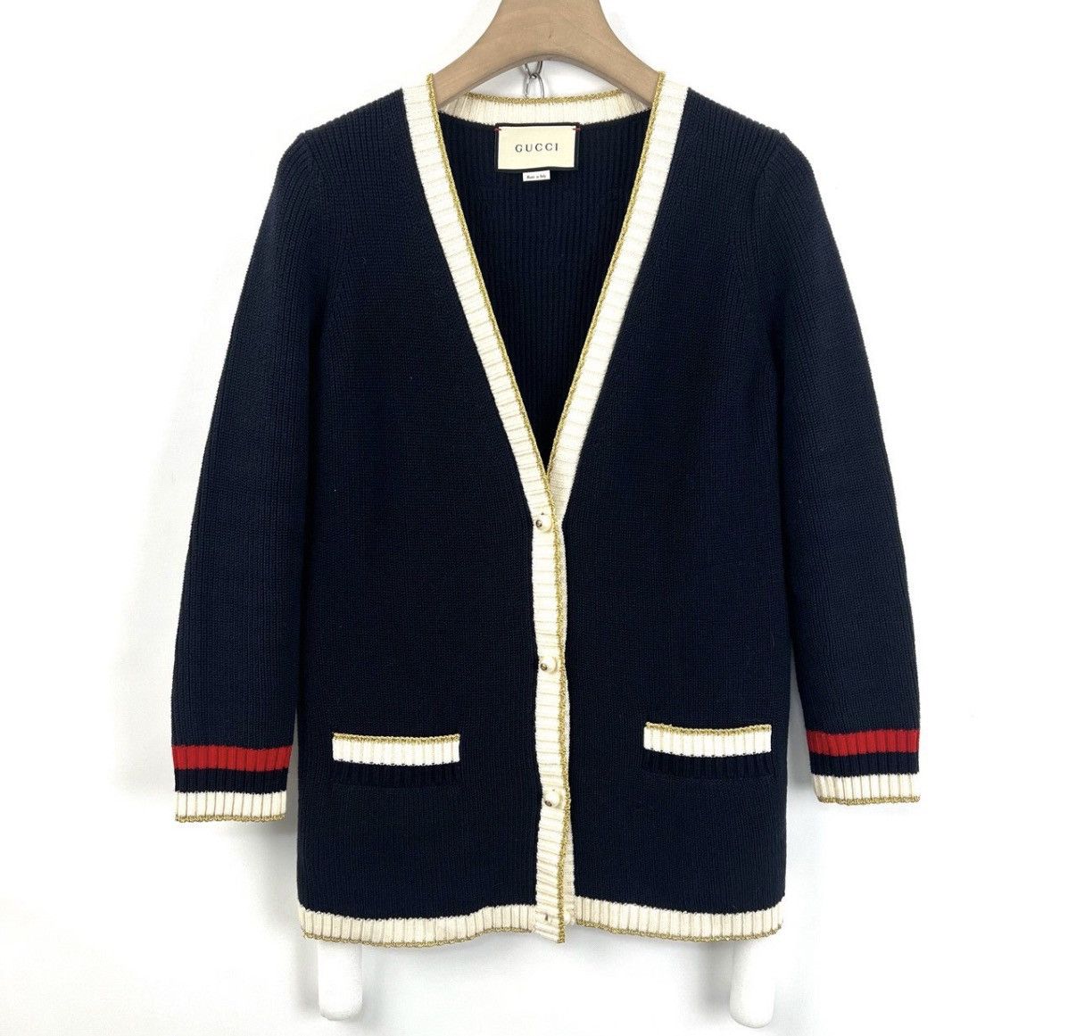 Gucci Gucci/Gold Thread Pearl Button Knit Cardigan K12 Size XS / US 0-2 / IT 36-38 - 1 Thumbnail