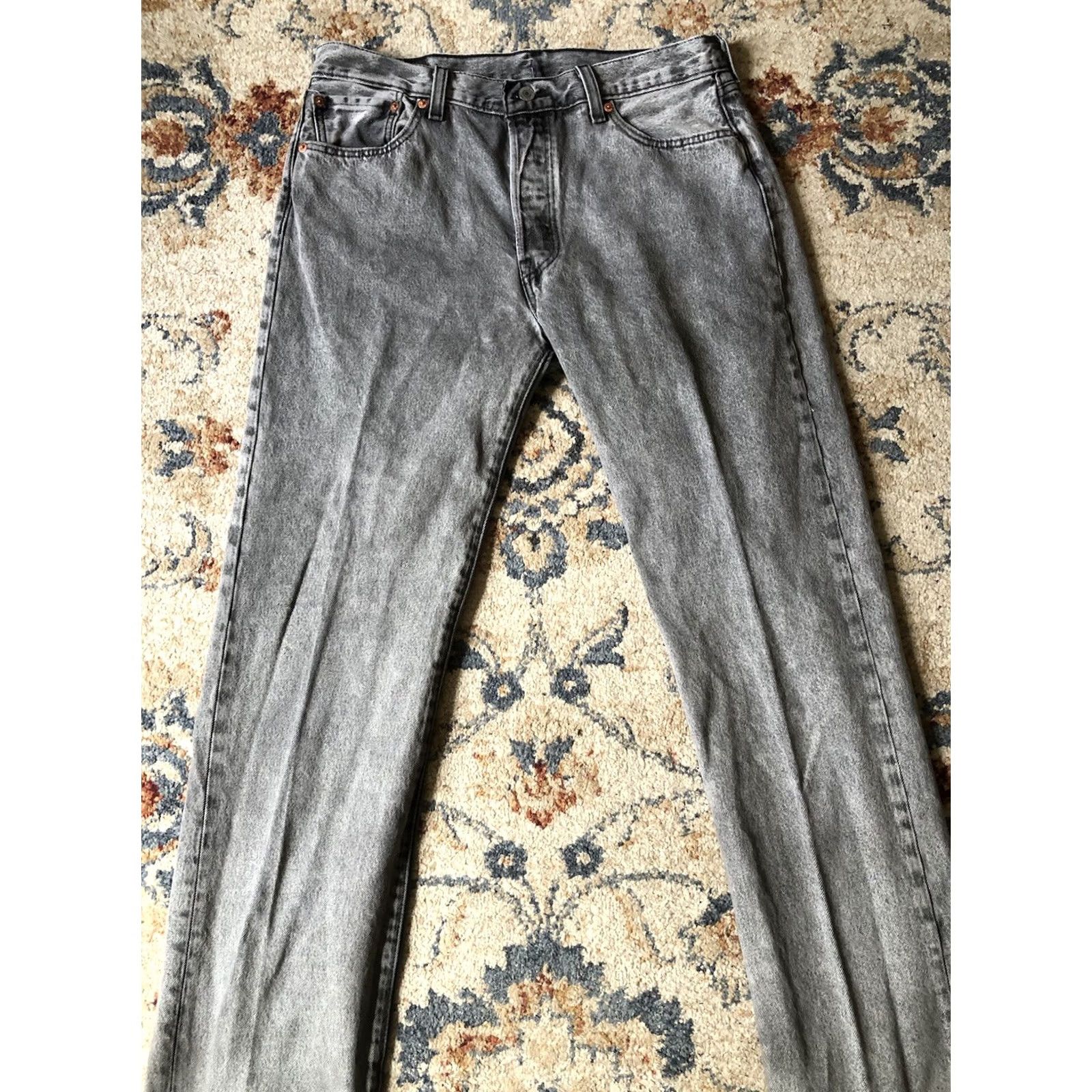 Levi's Levi's 501 Jeans Gray Denim Pants 33x34 Button Fly Straight Regular Mens Size US 33 - 3 Thumbnail