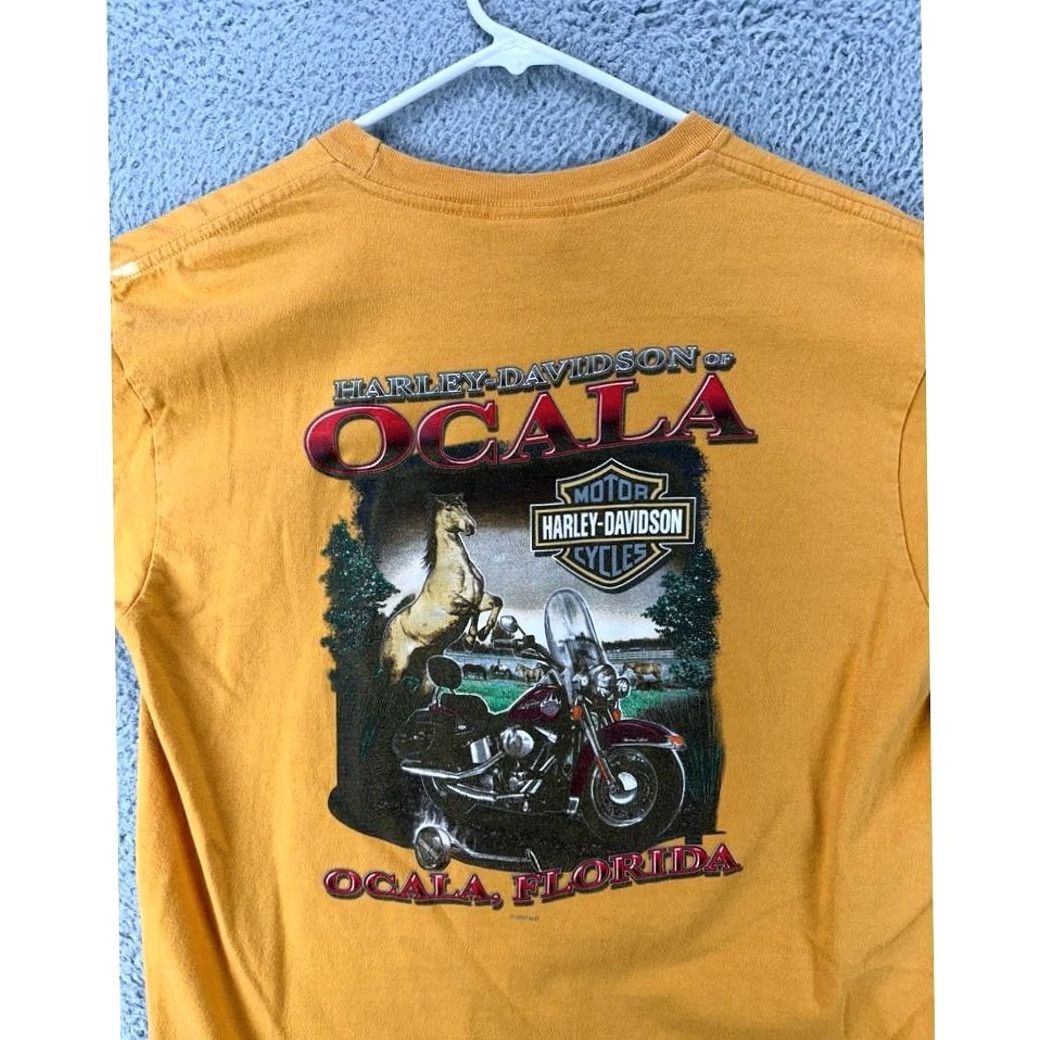 Harley Davidson Harley-Davidson T-Shirt Adult Large Yellow Cotton Graphic Tee Made In USA Mens Size US L / EU 52-54 / 3 - 5 Thumbnail