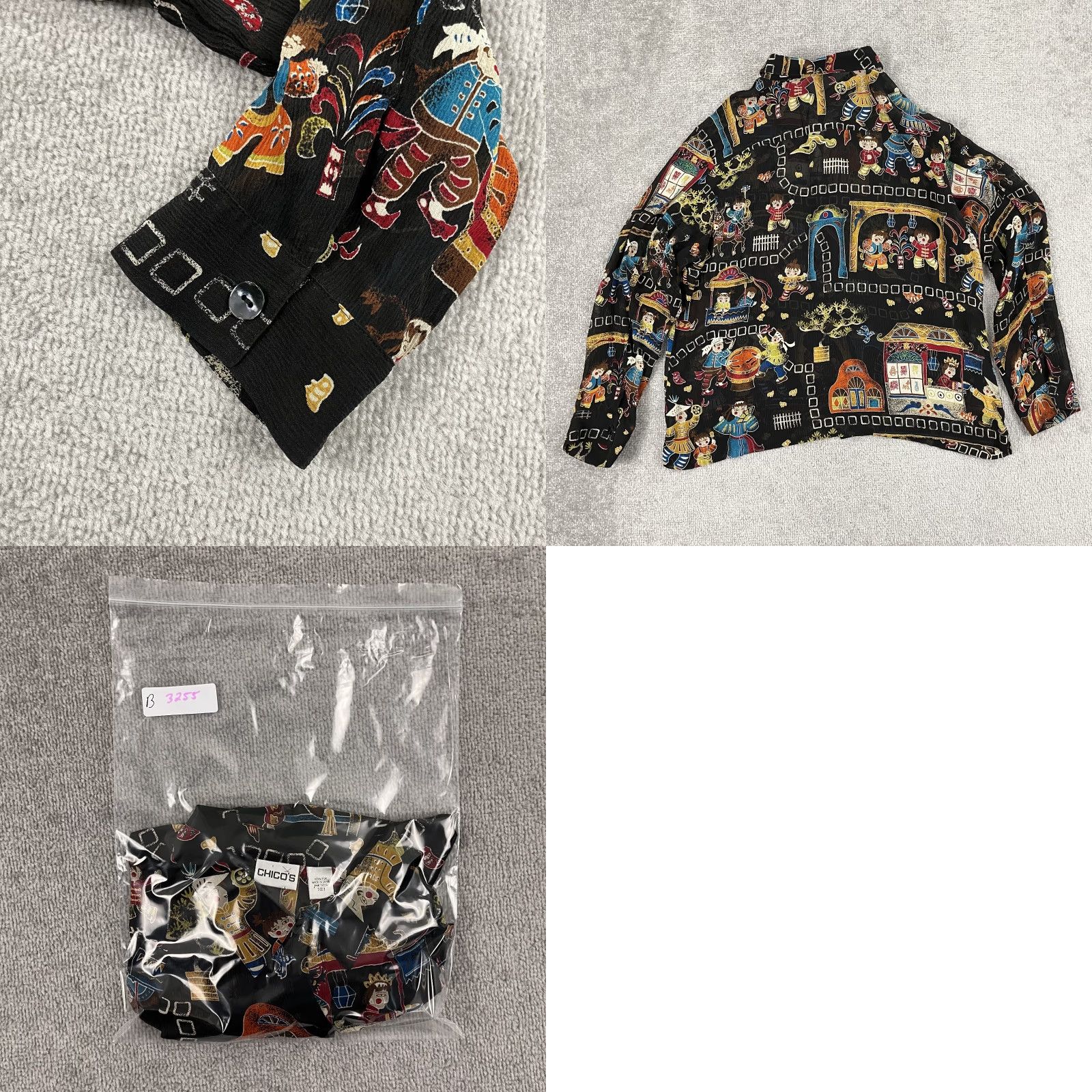 Vintage VINTAGE Chico's Shirt Womens 3 XL Black Silk Button-Up Geometric Art Asian Traditional Novelty Womens Size XS / US 0-2 / IT 36-38 - 8 Thumbnail