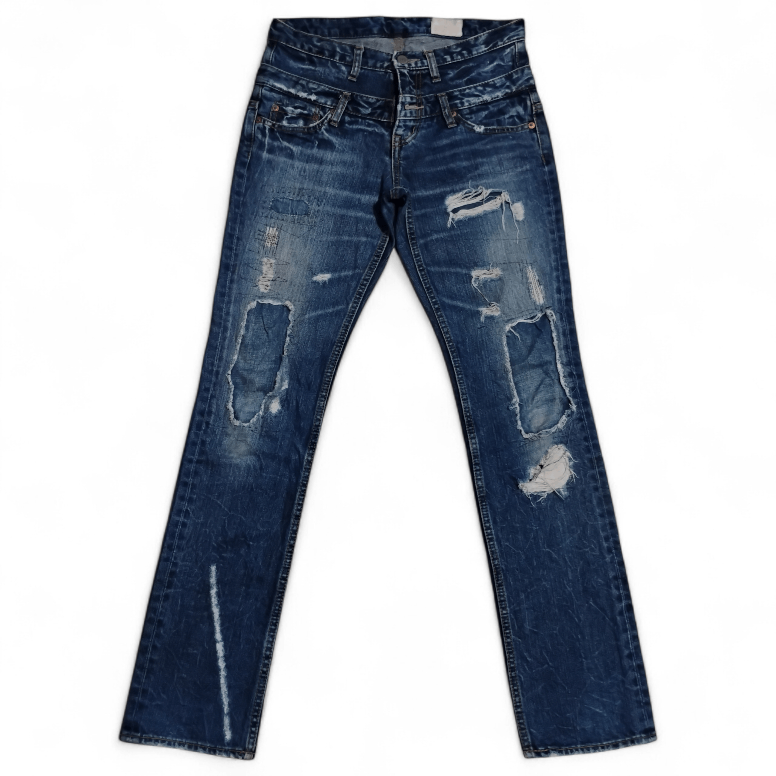 Japanese Brand Antgauge Double Waist Patchwork Ripped Distressed Jeans Size 29" - 1 Thumbnail