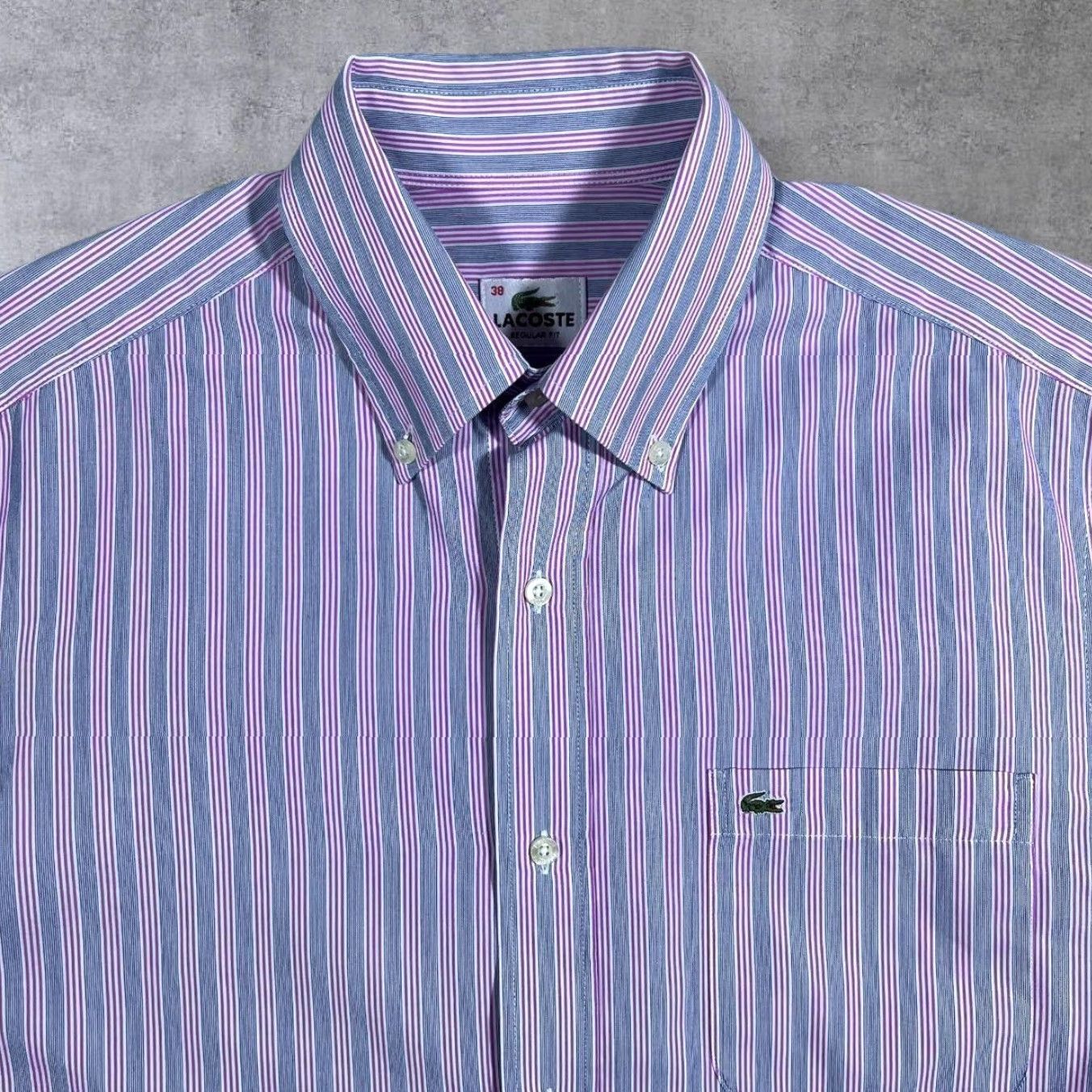 Lacoste Lacoste Regular Fit Pink White Navy Striped Short Sleeve Button-Up Shirt 38 S Mens Shirt Size US S / EU 44-46 / 1 - 3 Thumbnail
