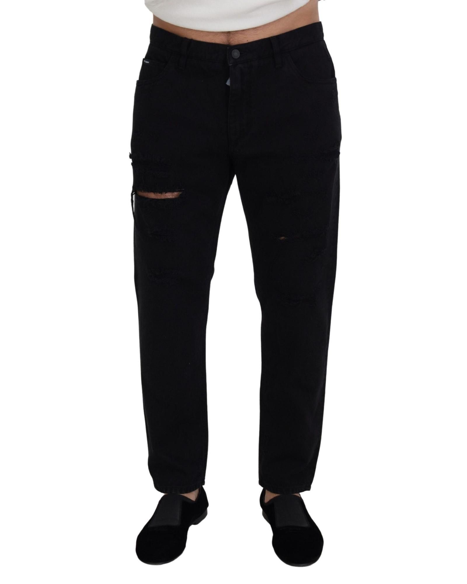 image of Dolce Gabbana Regular Cotton Jeans in Black, Men's (Size 28)