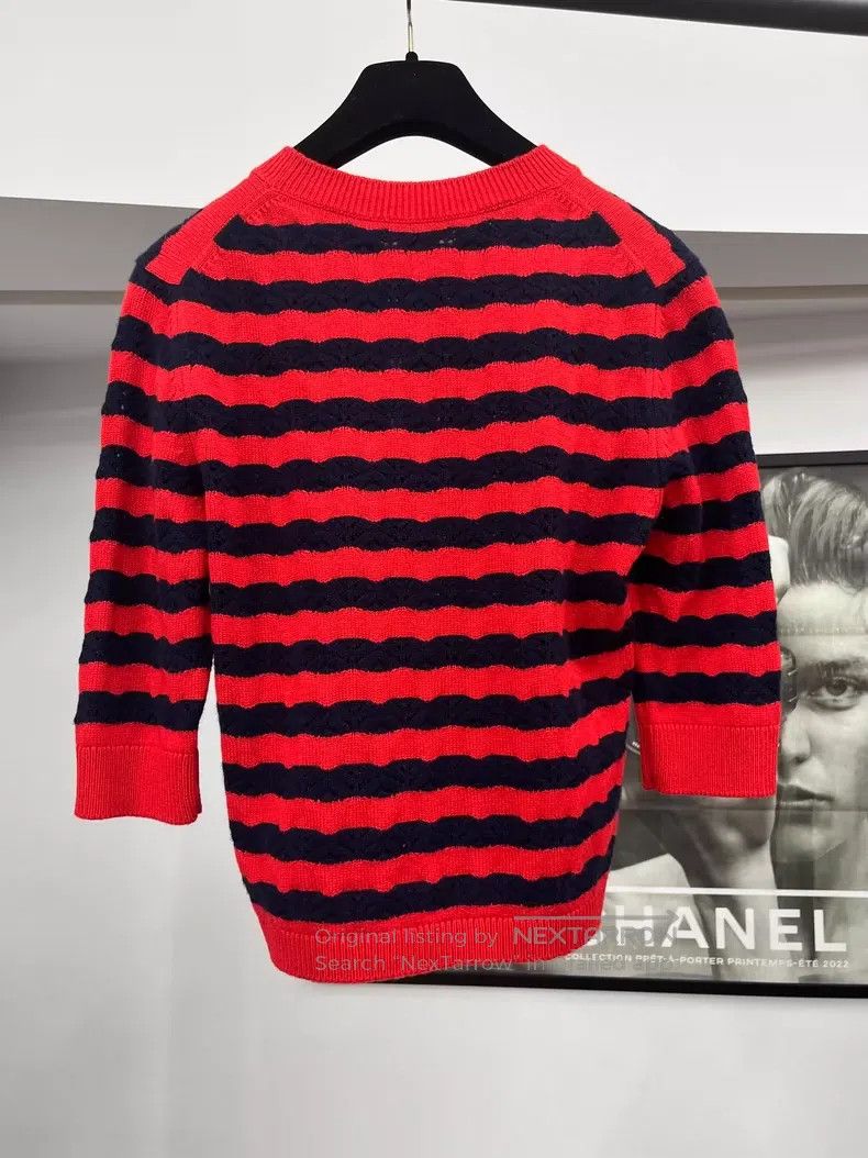 Chanel Chanel Red striped knitted short sleeves Size XS / US 0-2 / IT 36-38 - 3 Thumbnail