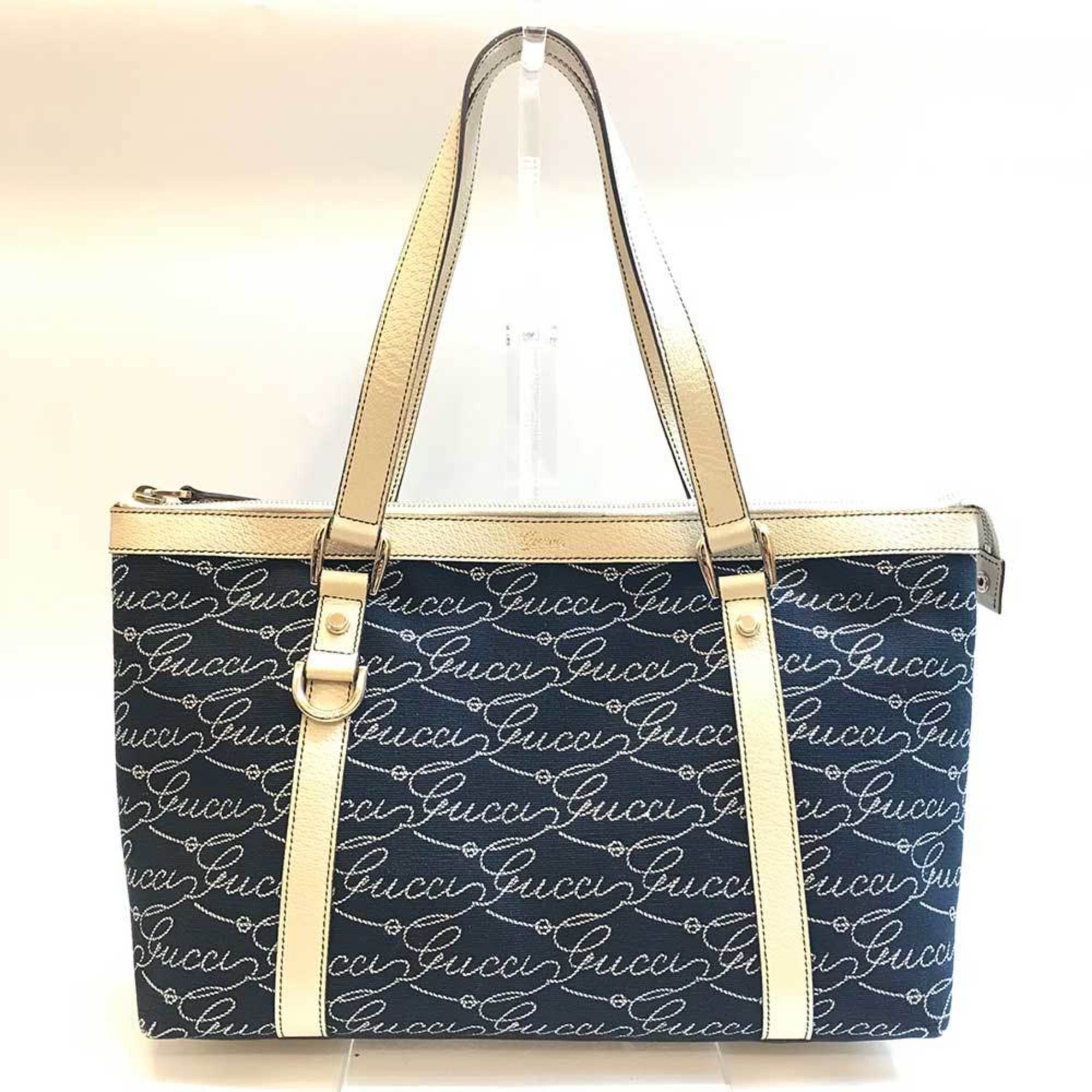 image of Gucci Tote Bag Canvas Leather Navy 141470 Gucci, Women's