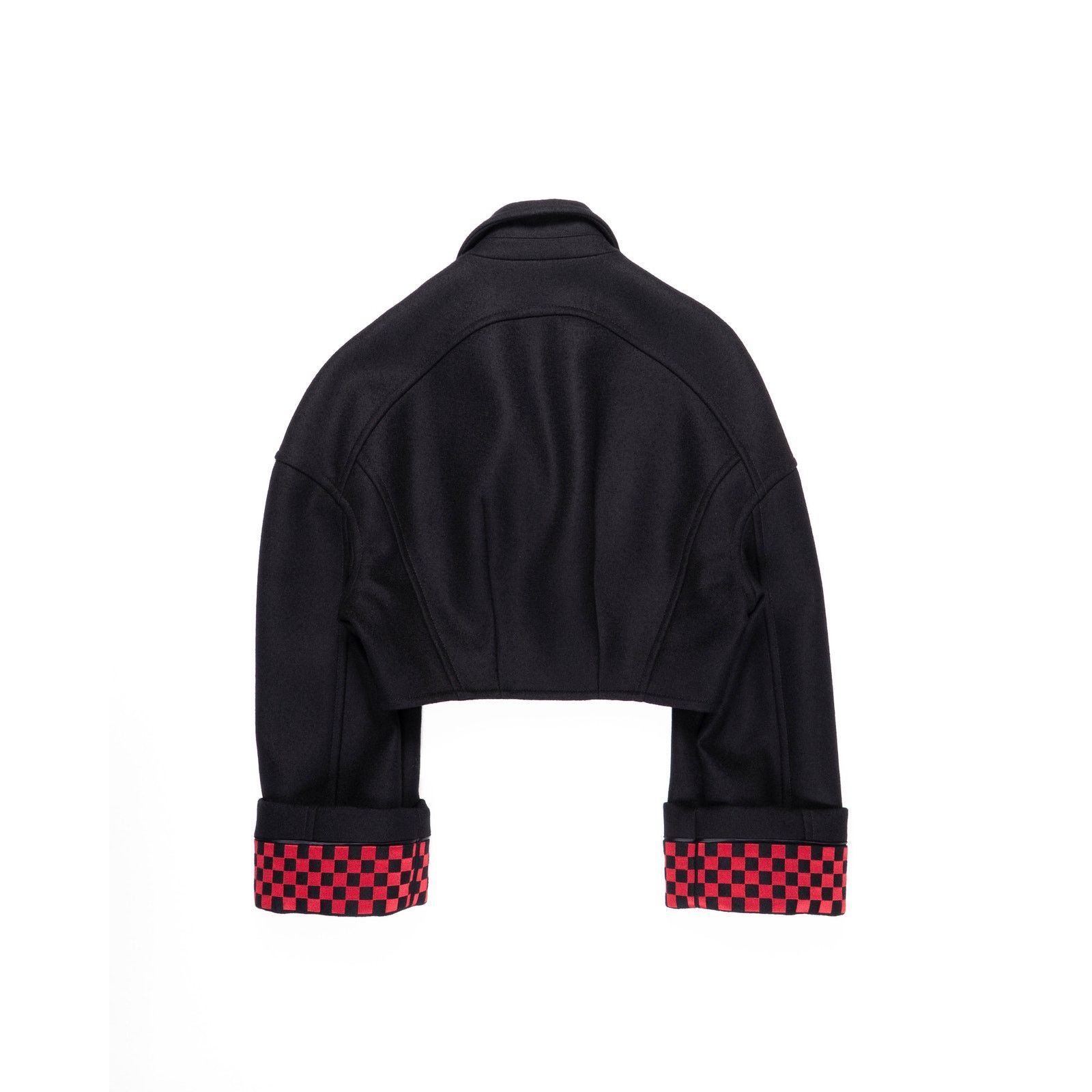Haider Ackermann FW19 Cropped Overcoat in Black Wool with Checked Embroidery Size M / US 6-8 / IT 42-44 - 2 Thumbnail