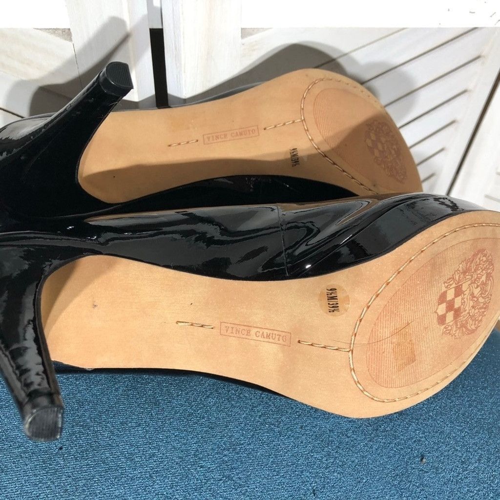 Vince Camuto Platform Heels Nubuck Patent Lacquer Leather Black sz 9.5 Size US 9.5 / IT 39.5 - 9 Thumbnail