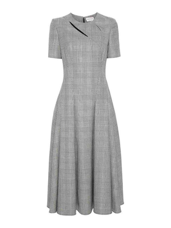 Alexander McQueen o1srvl11e0326 Prince of Wales Slashed Midi Dress in Grey Size S / US 4 / IT 40 - 1 Thumbnail
