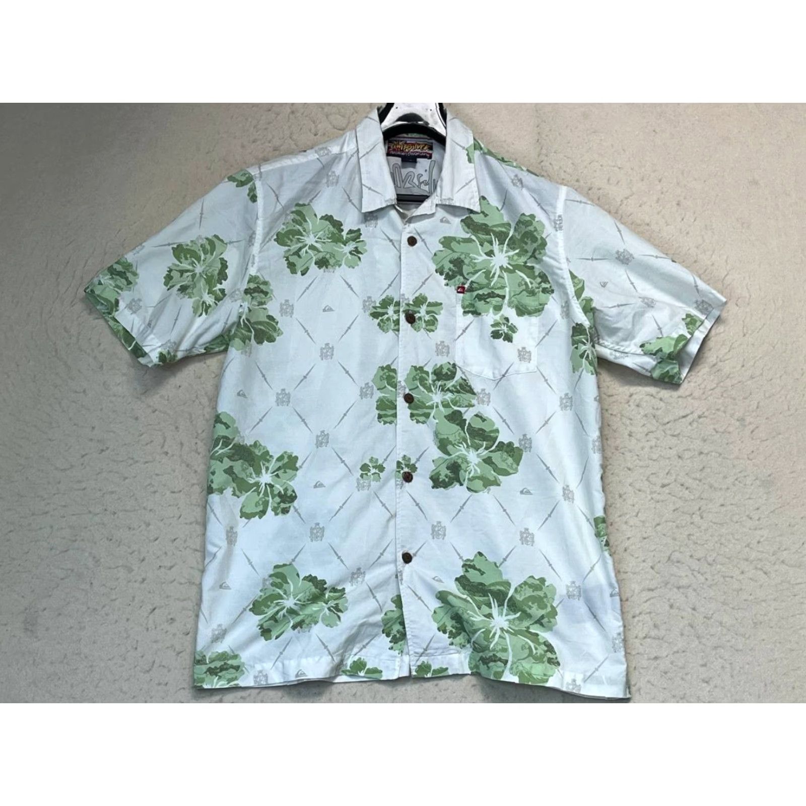 Quiksilver Quiksilver Shirt Men L Green Floral Button-Up Pocket Short Sleeve Hawaiian Size US L / EU 52-54 / 3 - 2 Thumbnail