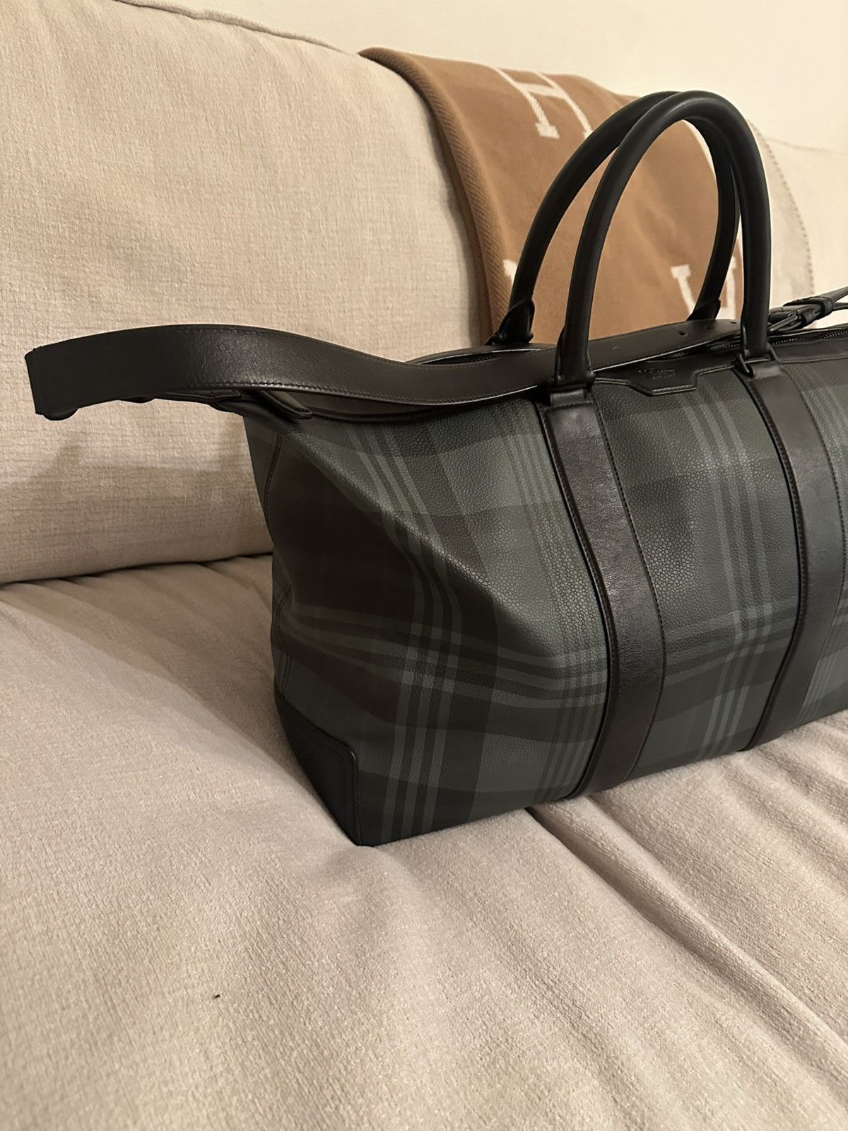 Mulberry Mulberry Clipper Holdall Green Tartan Travel Bag — Leather Size 46 - 4 Thumbnail