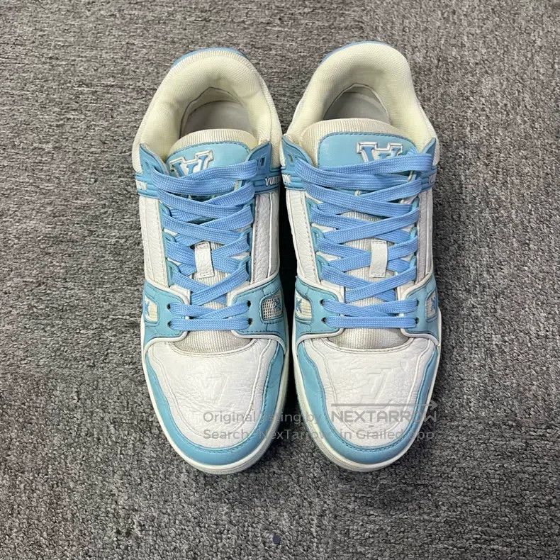 Louis Vuitton Louis Vuitton Blue and white leather lace-up low-cut fashi Size US 5 / EU 37 - 2 Thumbnail